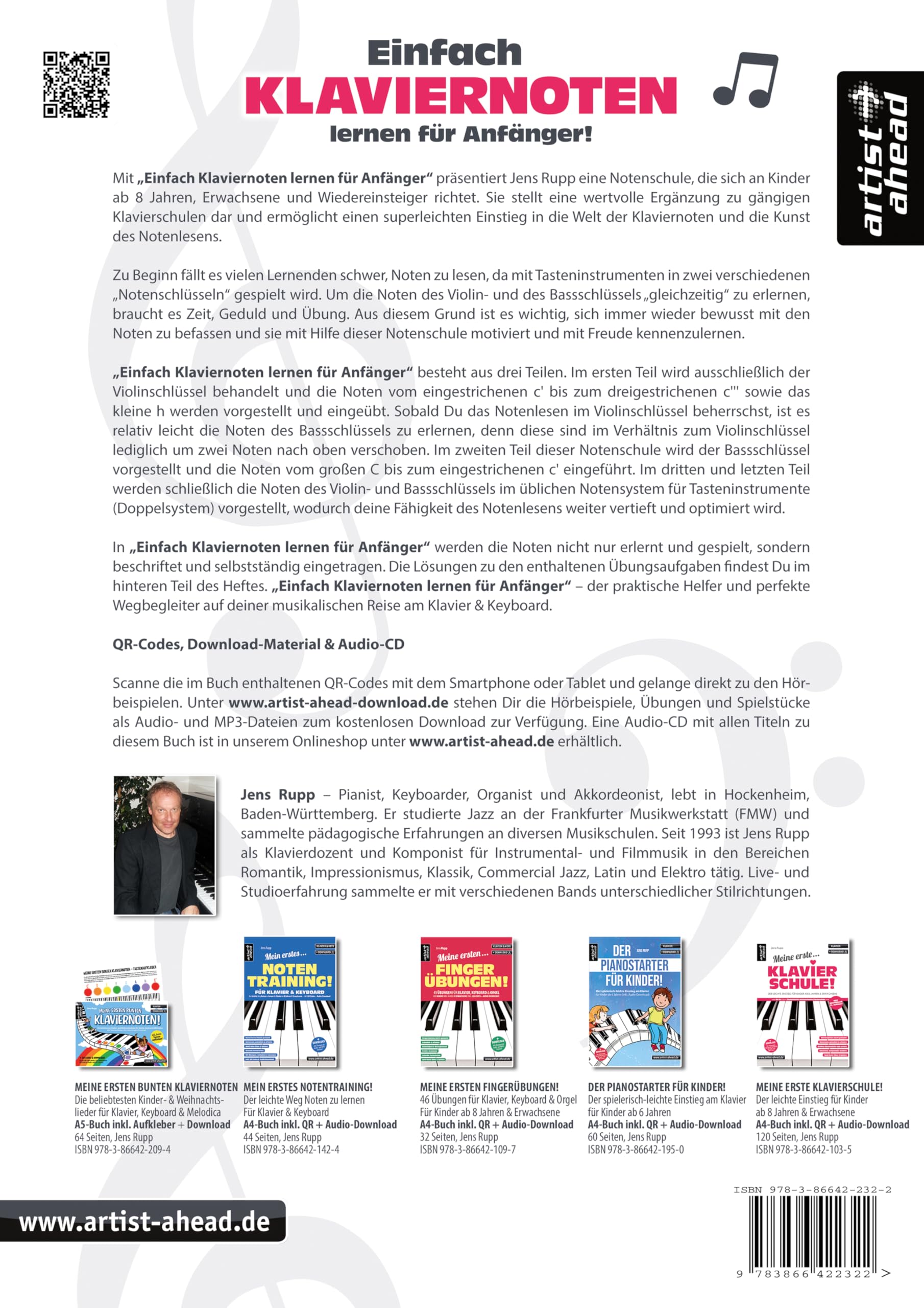 Einfach Klaviernoten lernen für Anfänger!: Das superleichte Notentraining für Klavier & Keyboard - einfach Noten lesen lernen im Violin- und Bassschlüssel (inkl. QR-Codes + Audio-Download)