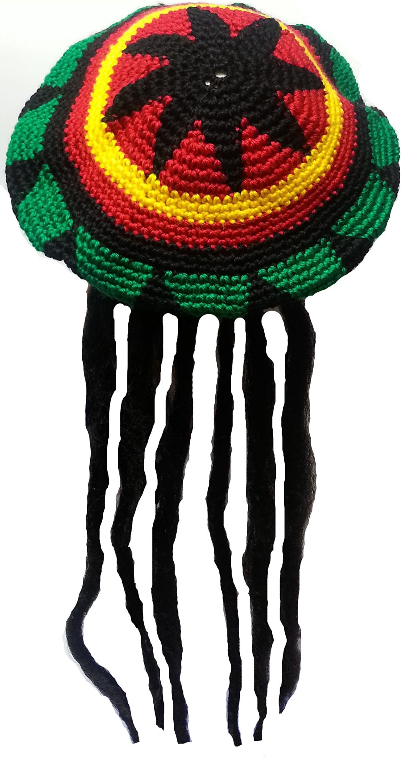 Fancy Dress Adults Knitted Rastafarian Jamaican Rasta Beanie Hat & Dreadlocks Hair