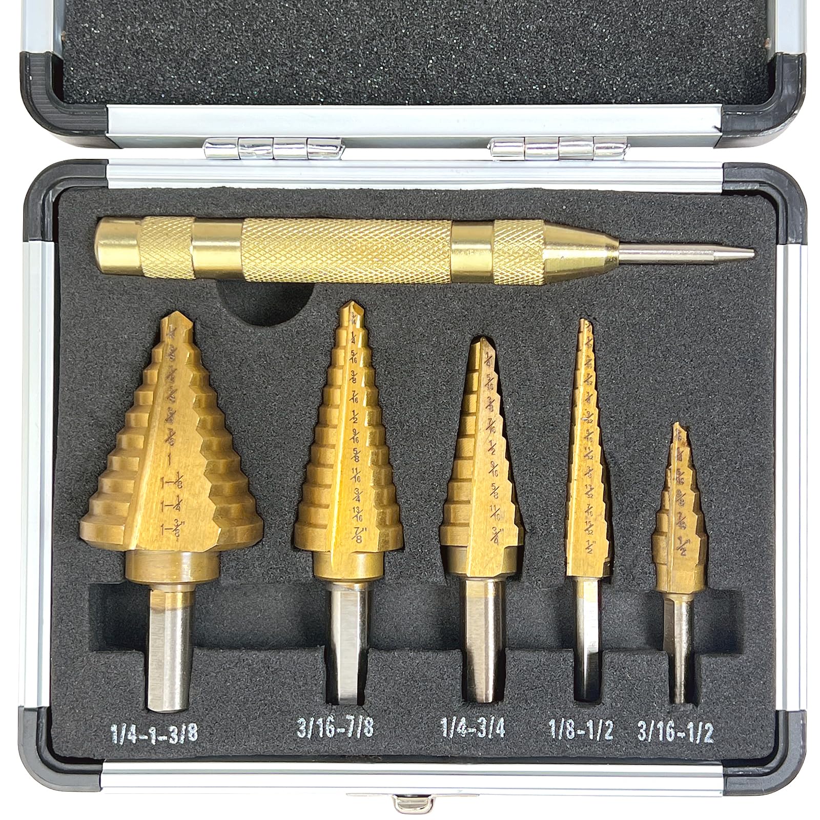 Step Drill Bit Set, Step Bits for DIY Projects and Professionals – Titanium-Coated High-Speed Steel Step Drill Bits for Wood, Metal, and Plastic (5