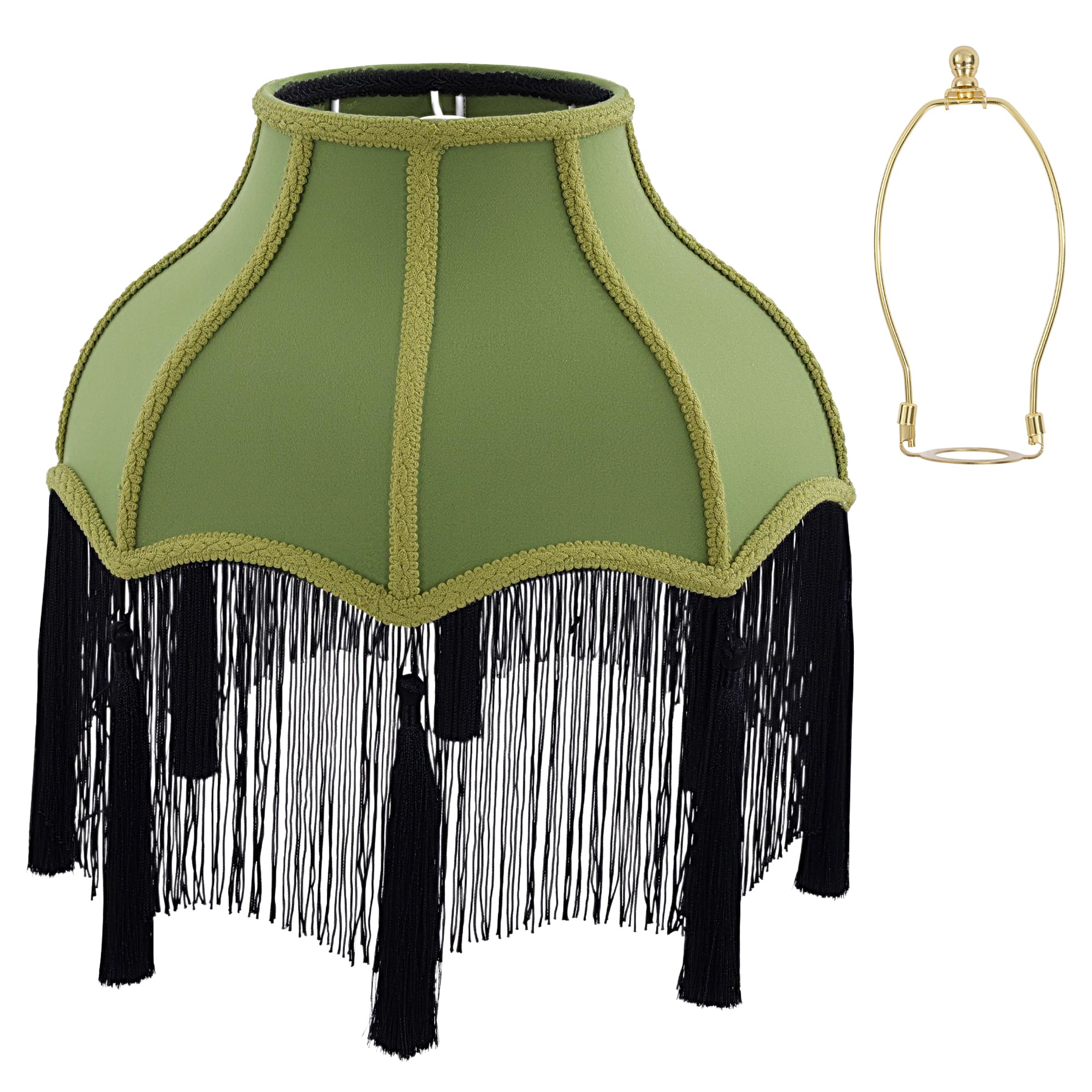 BALAPET Kit de pantalla de lámpara de estilo victoriano, pantalla vintage con soporte de arpa desmontable, pantalla festoneada en forma de campana con borla y flecos para lámpara de pie de mesa y