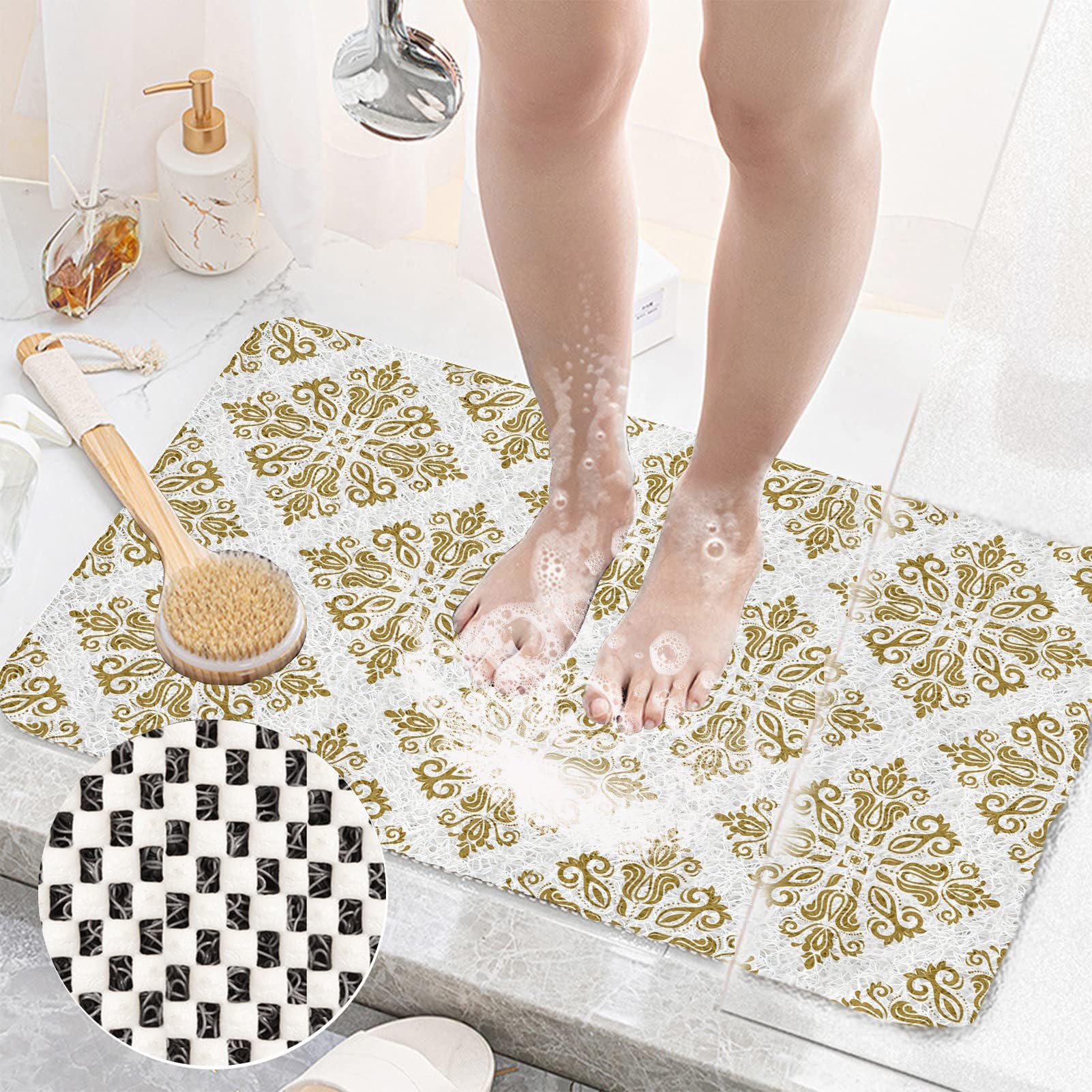 Alfombrilla de ducha antideslizante, 60 x 120 cm, suave, cómoda, de seguridad, alfombrilla de baño, alfombrilla antideslizante para bañera y zonas húmedas, color marfil