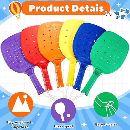 Miniatura 3 de Plastic Paddleball Racket PE Equipment for Elementary School with Lanyard Classes Equipment, 15.2 x 7.5 Inches