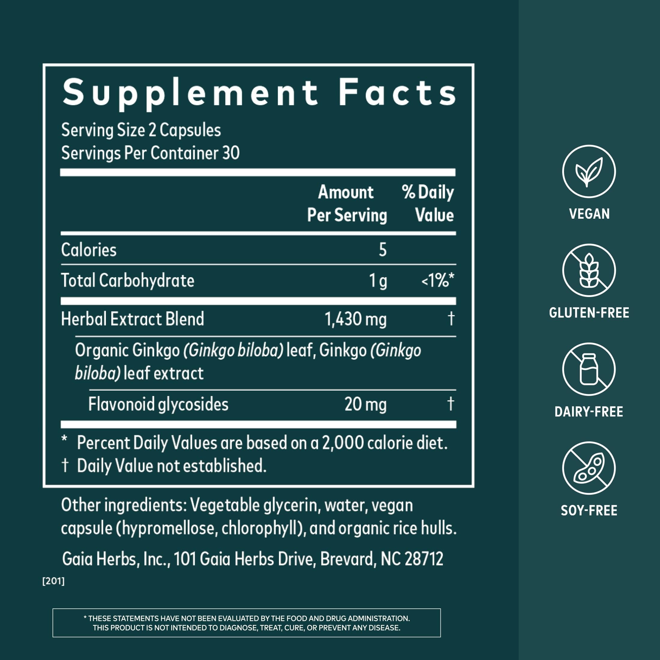 Gaia Herbs Ginkgo Leaf, 60 Vegan Capsules, 30 Servings — Amazon image 2