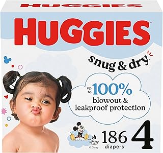 Huggies Size 4 Diapers, Snug & Dry Baby Diapers, Size 4 (22-37 lbs), 186 Count (6 Packs of 31), Packaging May Vary