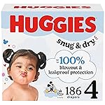 Huggies Size 4 Diapers, Snug & Dry Baby Diapers, Size 4 (22-37 lbs), 186 Count (6 Packs of 31), Packaging May Vary