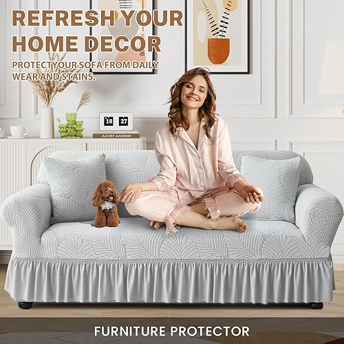 Miniatura 6 de WONGS BEDDING Funda de terciopelo elástico para sofá, funda acolchada con falda, apta para mascotas, duradera, lavable, elástica, de fácil ajuste,