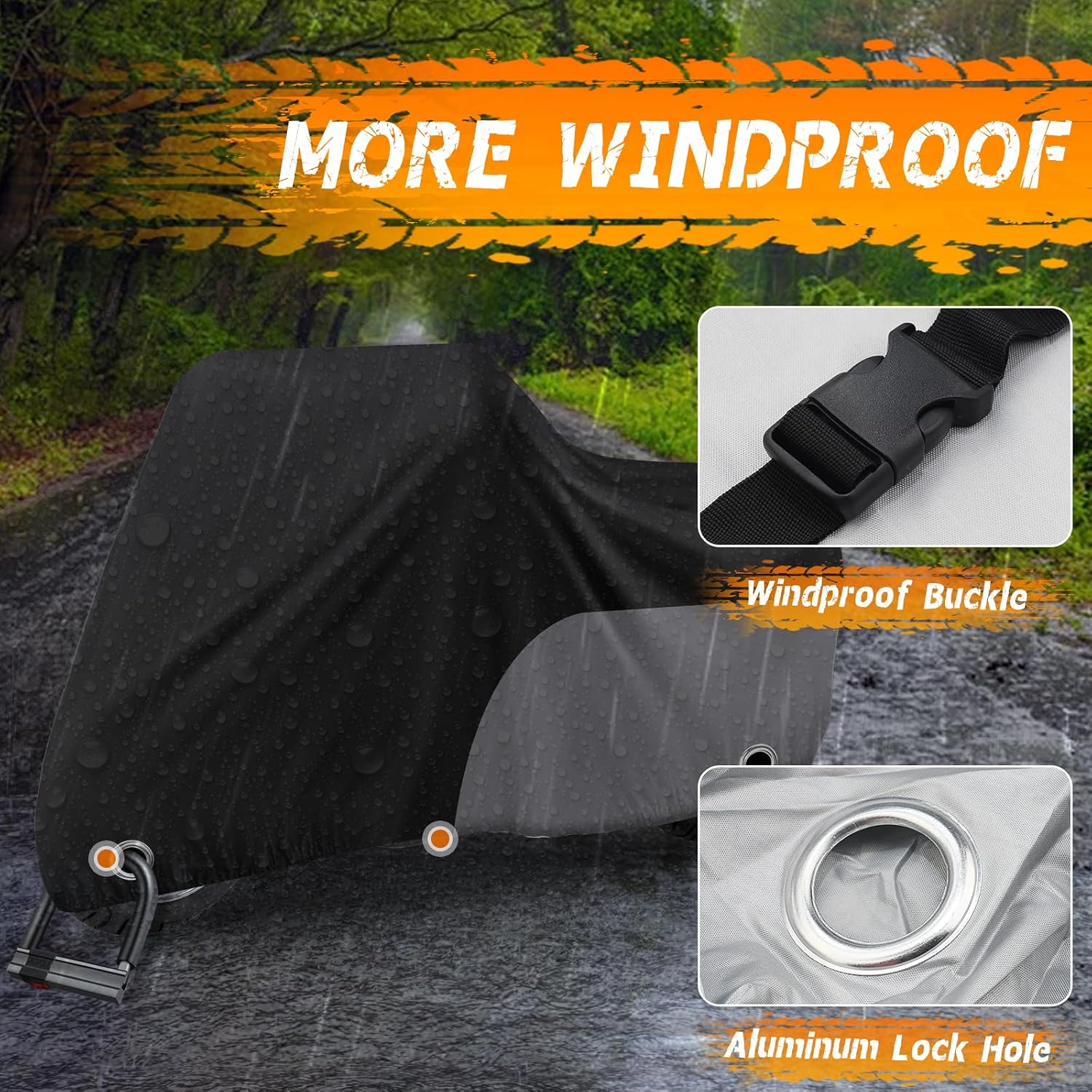 Scooter Cover, Waterproof Outdoor Moped Cover, All Weather Protection Windproof Dust UV Resistant, Fits 72" Honda Yamaha Vespa 50CC Motorcycle (Black&Grey)