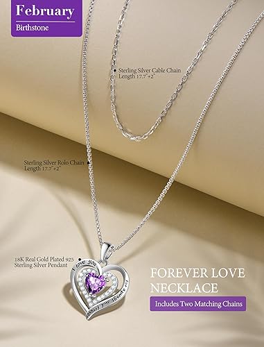 Miniatura 2 de Collar de plata de ley 925 con piedra natal de corazón para mujer, joyería para esposa, oro rosa, collares chapados en oro blanco de 18 quilates, te