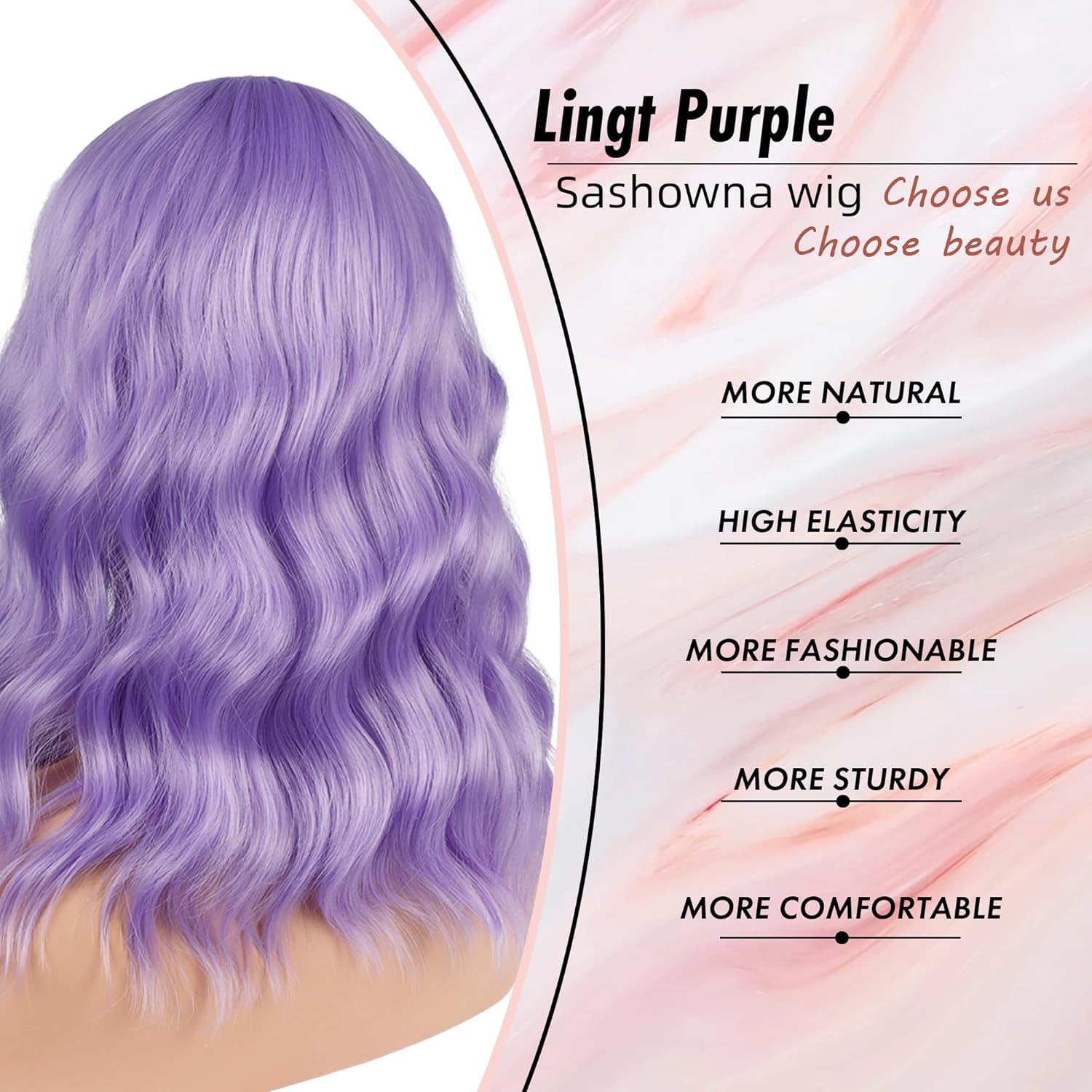 Light Purple Wig with Bangs for Women Loose Wavy Bob Wigs Shoulder Length Colorful Hair Heat Resistant Synthetic Wigs for Daily Cosplay Party Use (Light Purple)