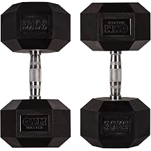 GYM MASTER Hex Dumbbells - Rubber Encased Cast Iron Hand Weights and Optional 3 Tier Rack