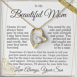 ™ 18K Gold Heart Necklace for Mom – Sentimental Mother Necklace Gift from Son or Daughter – Love Jewelry with Message Card for Birthday, Christmas & Mother’s Day