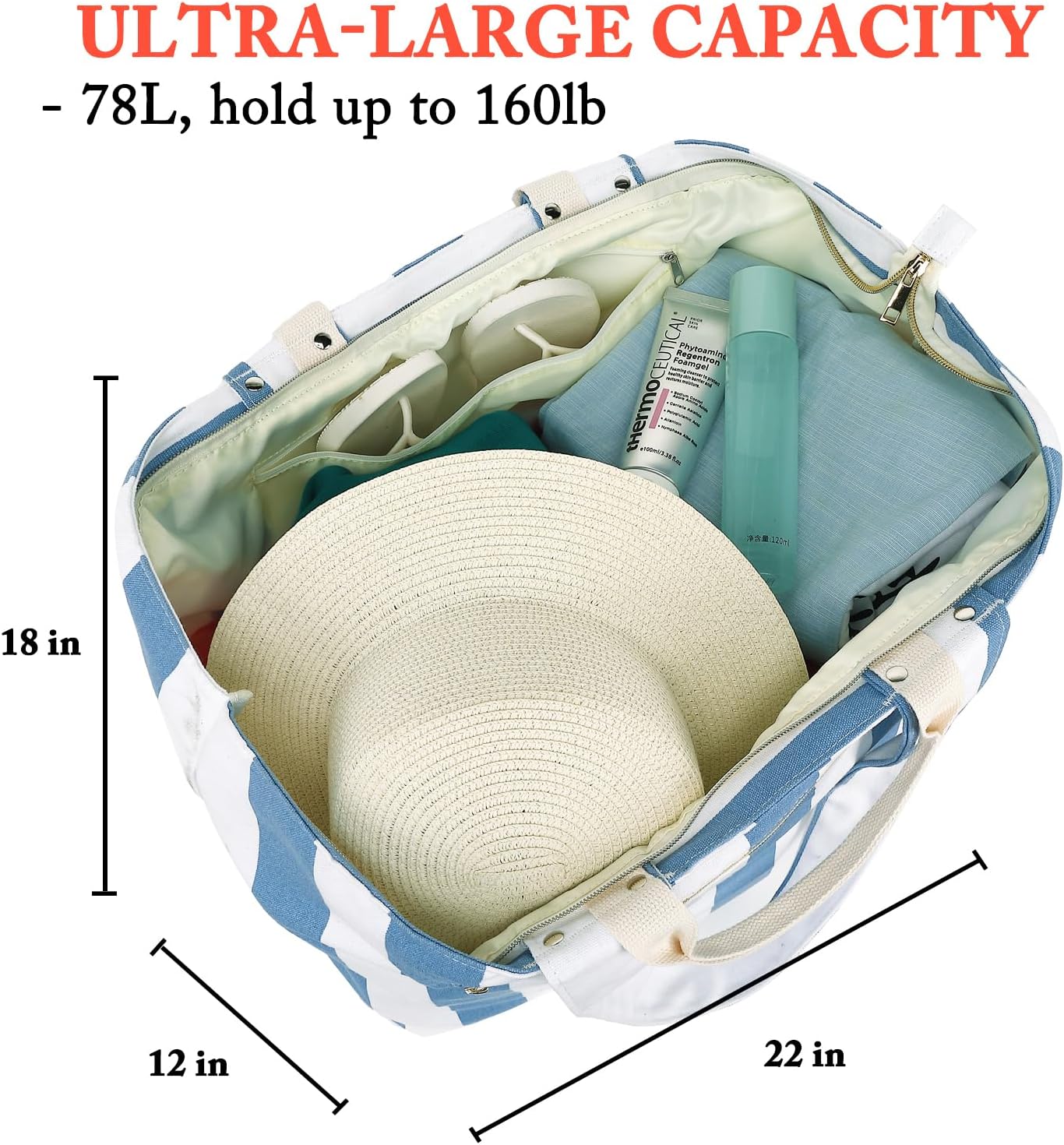 Large Canvas Beach Bag for Women, Beach Bags Waterproof Sandproof with Zipper & Wet Bag Cruise Essentials - Image 5