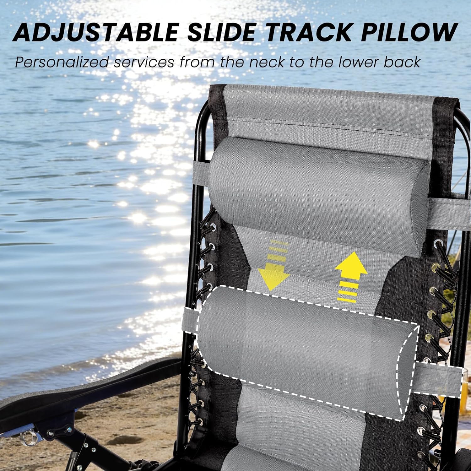 Oversized Padded Zero Gravity Lounge Chair, Foldable Patio Anti Gravity Reclining Chairs, Folding Lawn Recliner Withe Cup Holder for Yard/Camping/Outdoor, Support 350LBS (2 Pack-Black)