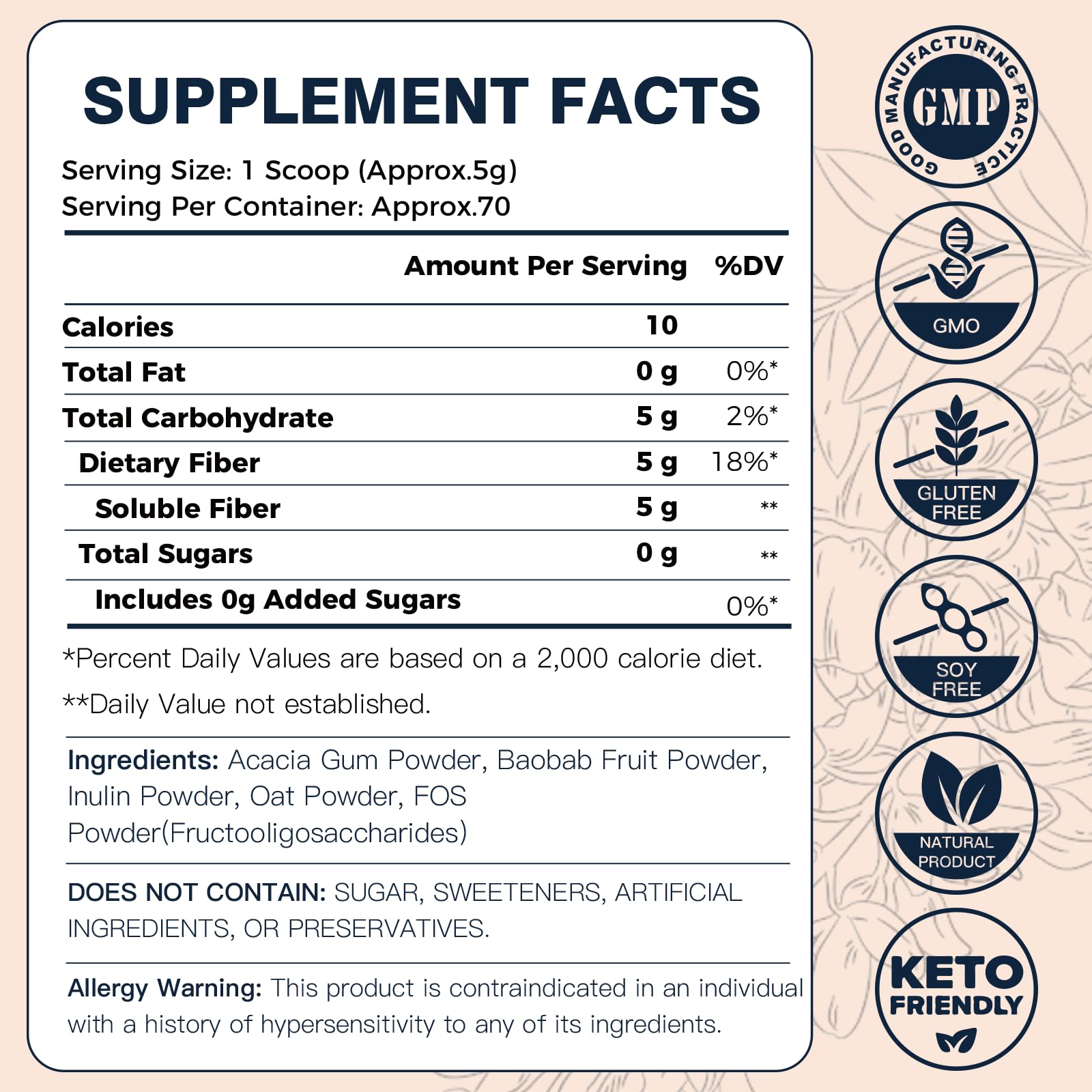 DRFOSTER Soluble Fiber Supplement Powder Unflavored - 5g, 70 Servings — Amazon image 6