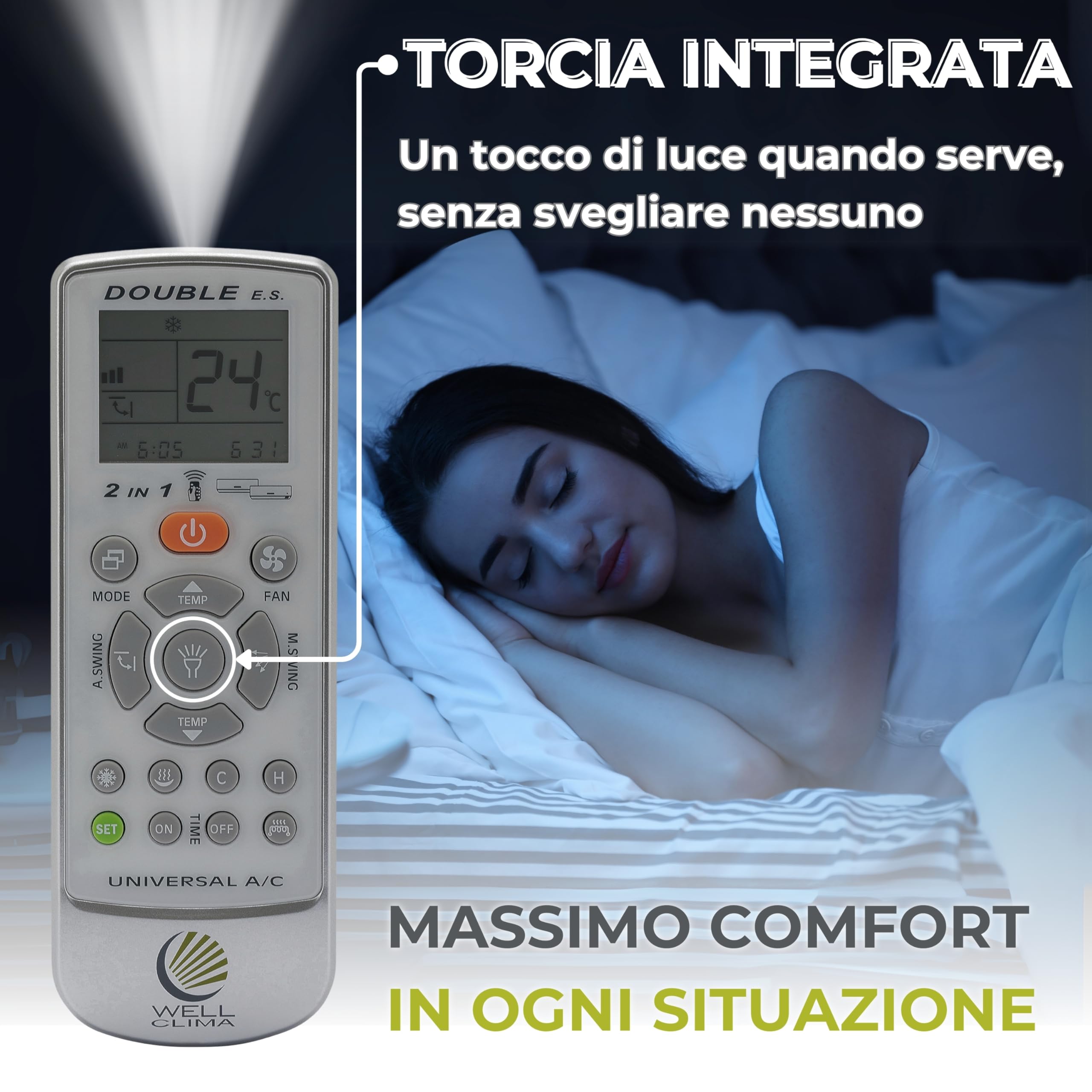Wellclima Telecomando Compatibile con modelli Unico, Issimo e Climapiù per Olimpia Splendid, Unica Alternativa all’Originale, Pronto all’Uso, Già Configurato Solo per questi Modelli, Batterie incluse