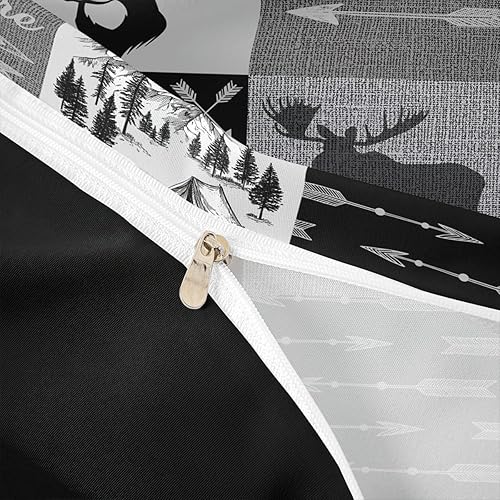 Miniatura 6 de Funda de edredón de ciervos de caza para niños, juego de ropa de cama rústica para cámper, juego de cama de retazos de aventura a cuadros, funda de