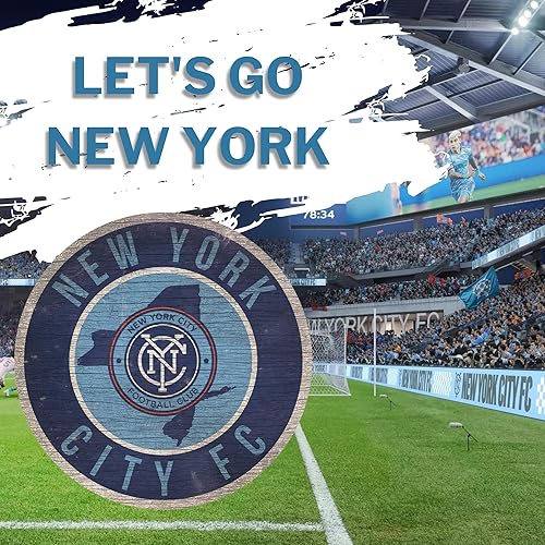 Miniatura 52 de Fan Creations Letrero redondo de madera de New York Red Bulls FC MLS, decoración de pared redonda de 12 pulgadas, muestra tu espíritu RBNY y decora