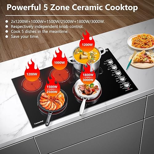 Miniatura 4 de AMZCHEF Estufa eléctrica de 8900 W de 36 pulgadas, estufa eléctrica integrada de 5 quemadores, estufa radiante de 36 pulgadas con control de