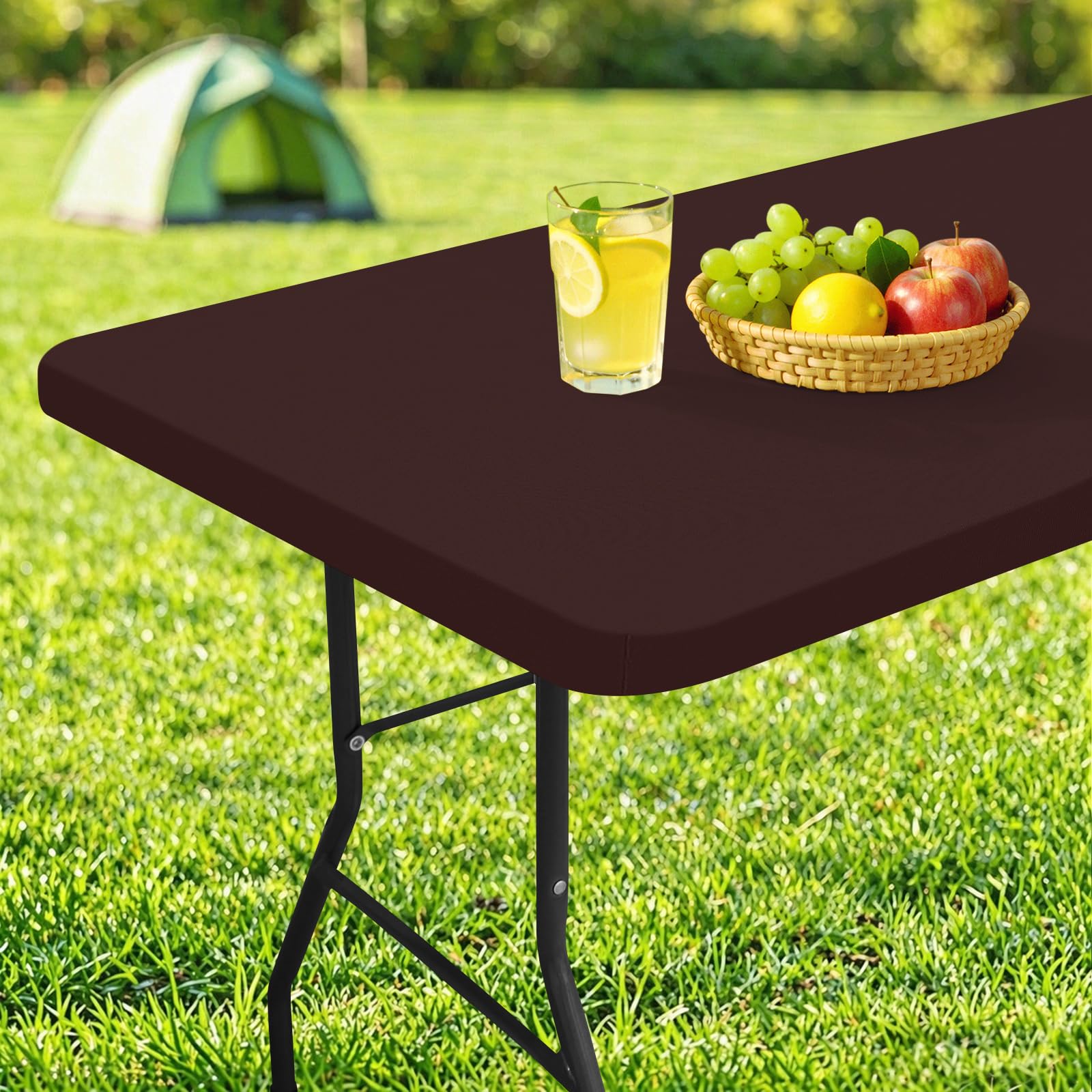 Photo 1 of homing Rectangle Table Cloth Cover, Waterproof Polyester Elastic Fitted Tablecloth, Fits for 5 Foot Folding Tables, Washable Table Protector for Picnic, Camping, Outdoor (Coffee, 30" x 60")