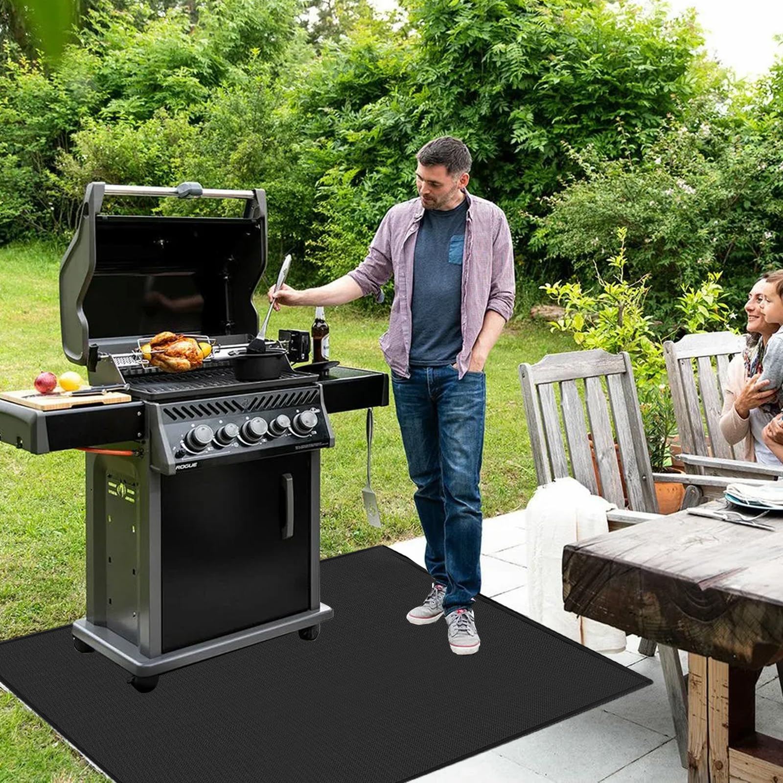 Tappetino ignifugo, 100 x 150 cm, pieghevole, resistente al calore fino a 1800 °C, in fibra di silicone, per barbecue a gas, a carbonella