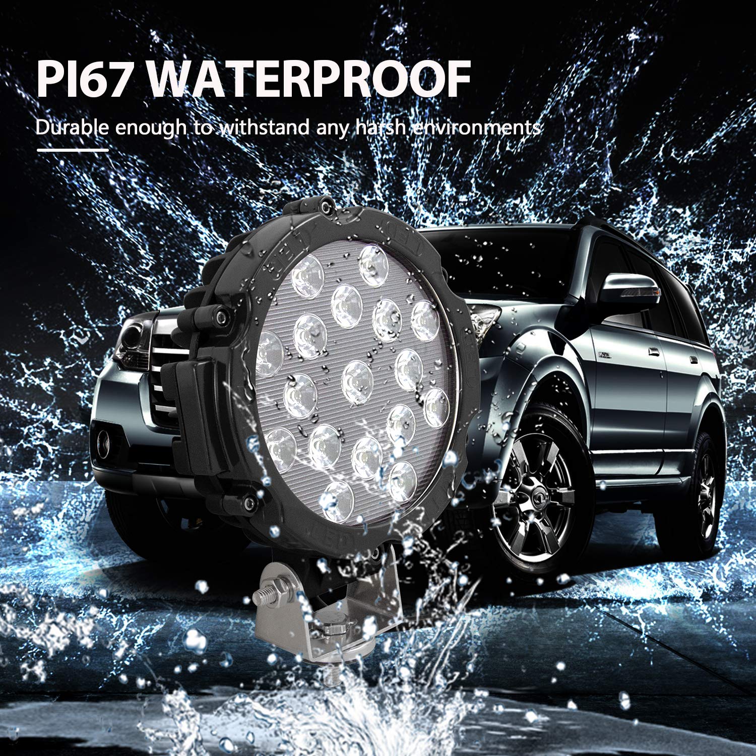 RIGIDON Faro da Lavoro Led, 2Pcs 18 cm 7 Pollici 51W Flood Luci di Lavoro a Led, Faretti Fendinebbia 12V 24V 6000K per Fuoristrada Offroad Auto Trattore Escavatore Camion SUV ATV 4x4, Nero Rotondo