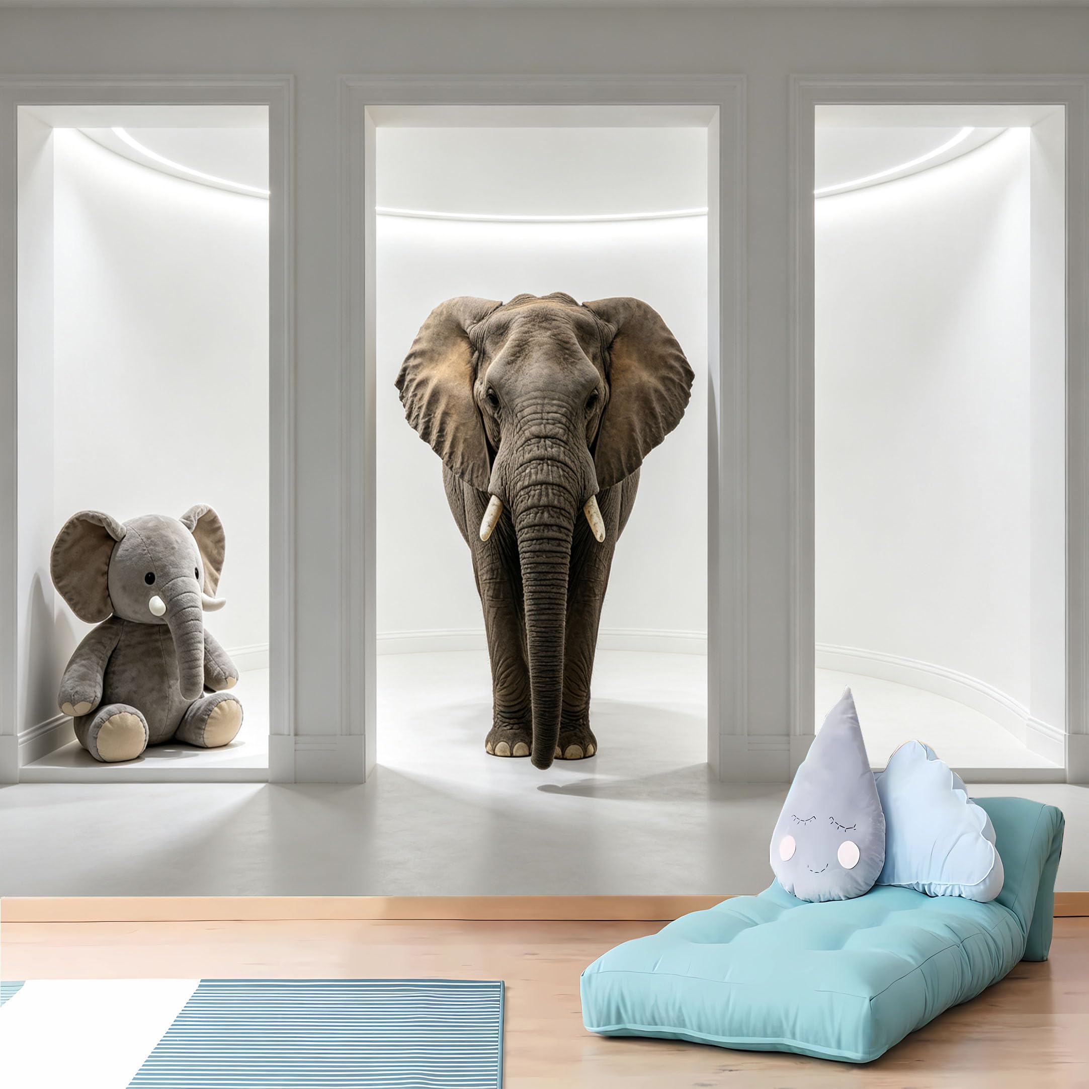 Custom Size Wall Murals 3D Elephant Niche Scene Wall Murals Self-Adhesive Wall Fabric (NO PVC) Removable Wallpaper for Nursery