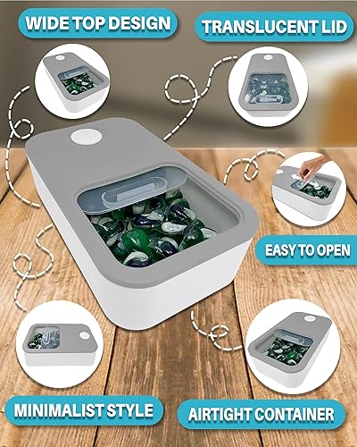 Miniatura 6 de Skywin Contenedor de contenedor de lavandería con tapa gris - Contenedor de almacenamiento de cápsulas de lavandería para organización de