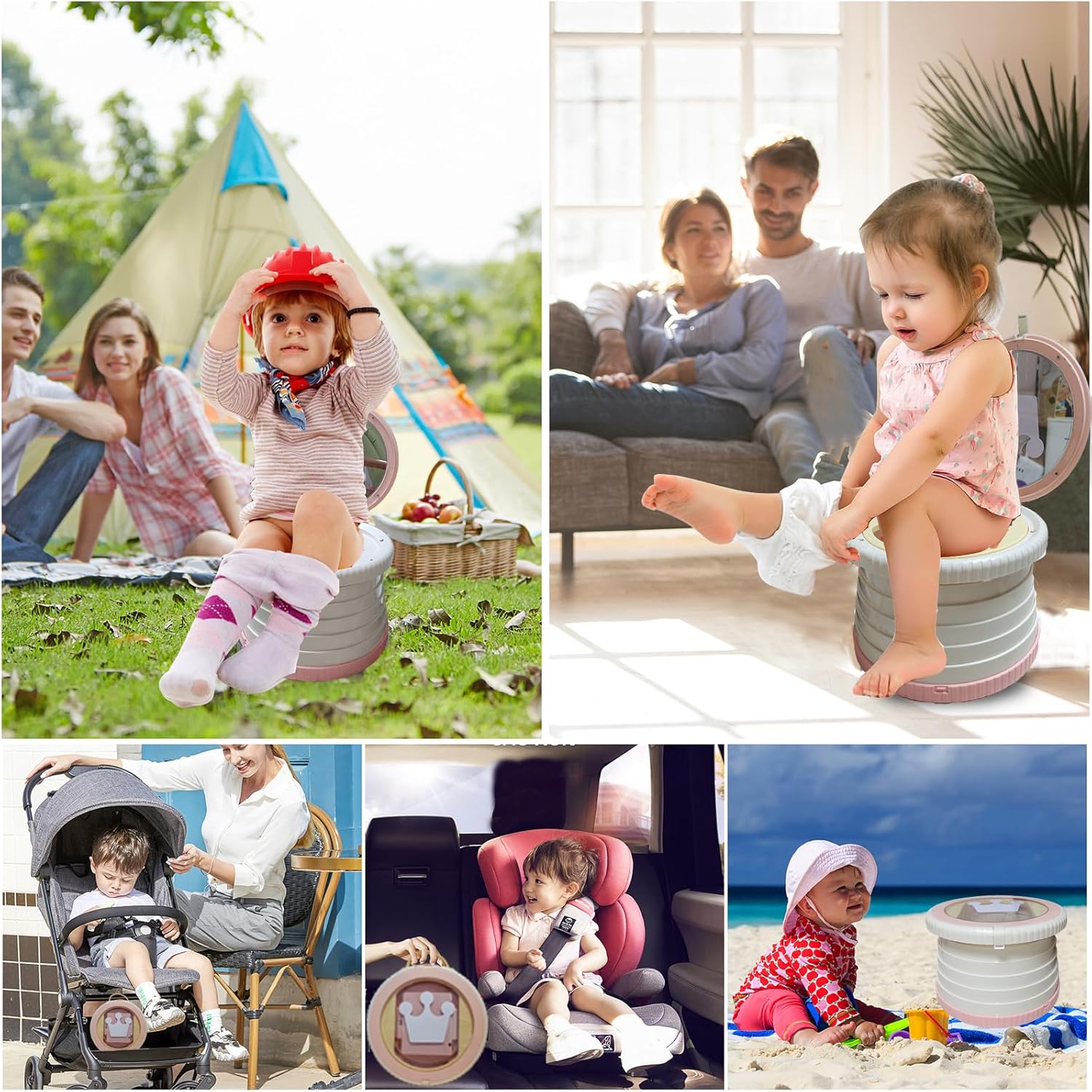 Portable, Foldable Potty seat for Toddler, Training Toilet Seat Emergency Toilet The Bottom Has the Function of Storing Garbage Bags for Car, Camping (Pink)
