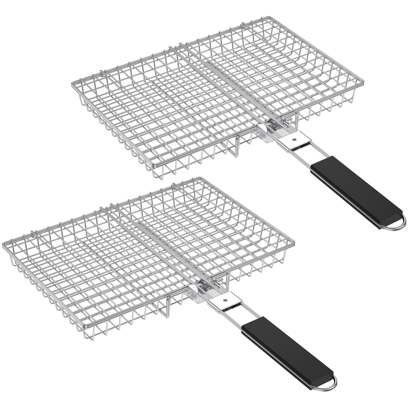 Nesting Grill Baskets, Grilling Baskets with Handle, Grill Baskets for outdoor grill, Grill Carry System, Portable Stainless Steel BBQ Grill Basket for Camping