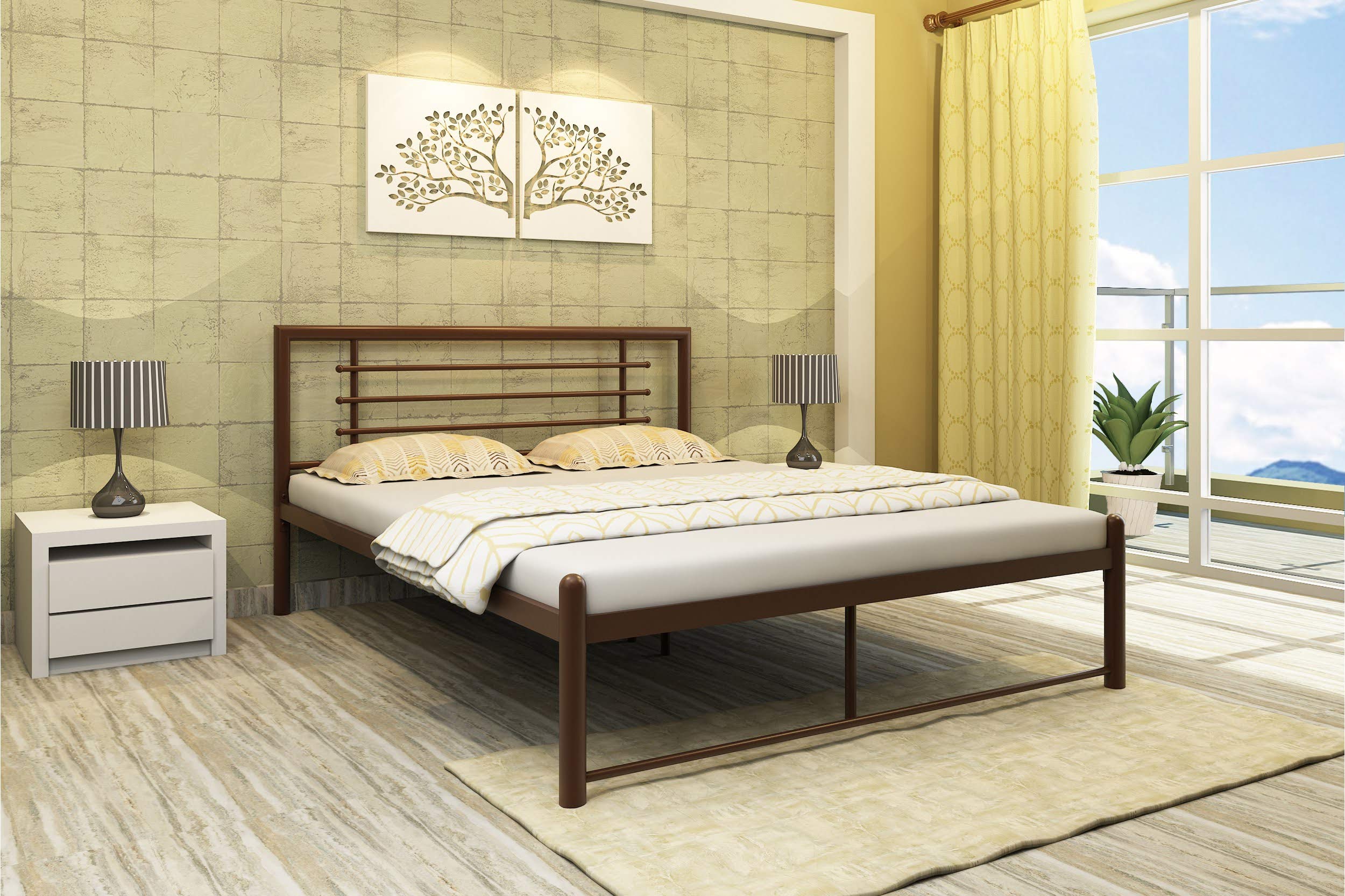 Homdec Ursa Metal Platform Queen Size Bed Frame with Headboard and Footboard, Heavy Duty Mattress Foundation – No Plywood Needed, Noise Free (75 x 60, Brown)