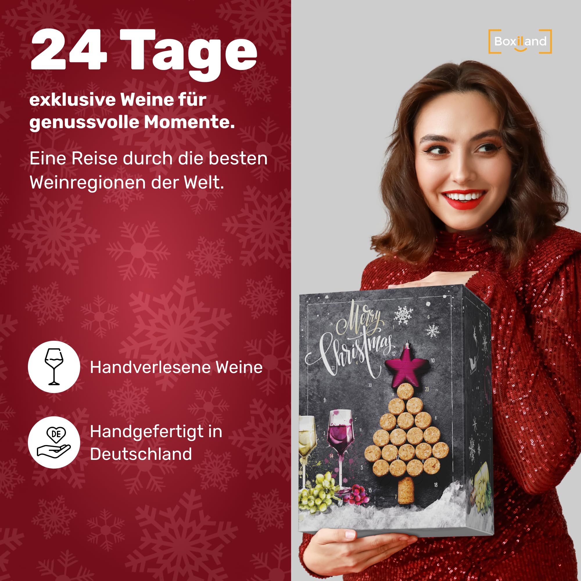 BOXILAND® Calendario de Adviento de Vinos 2025 [SELECCIÓN DE VINOS DE ALTA GAMA] – Calendario de Adviento de Alcohol Original – Calendario Navideño con 24 Variedades de Vino: Blanco, Tinto & Rosado