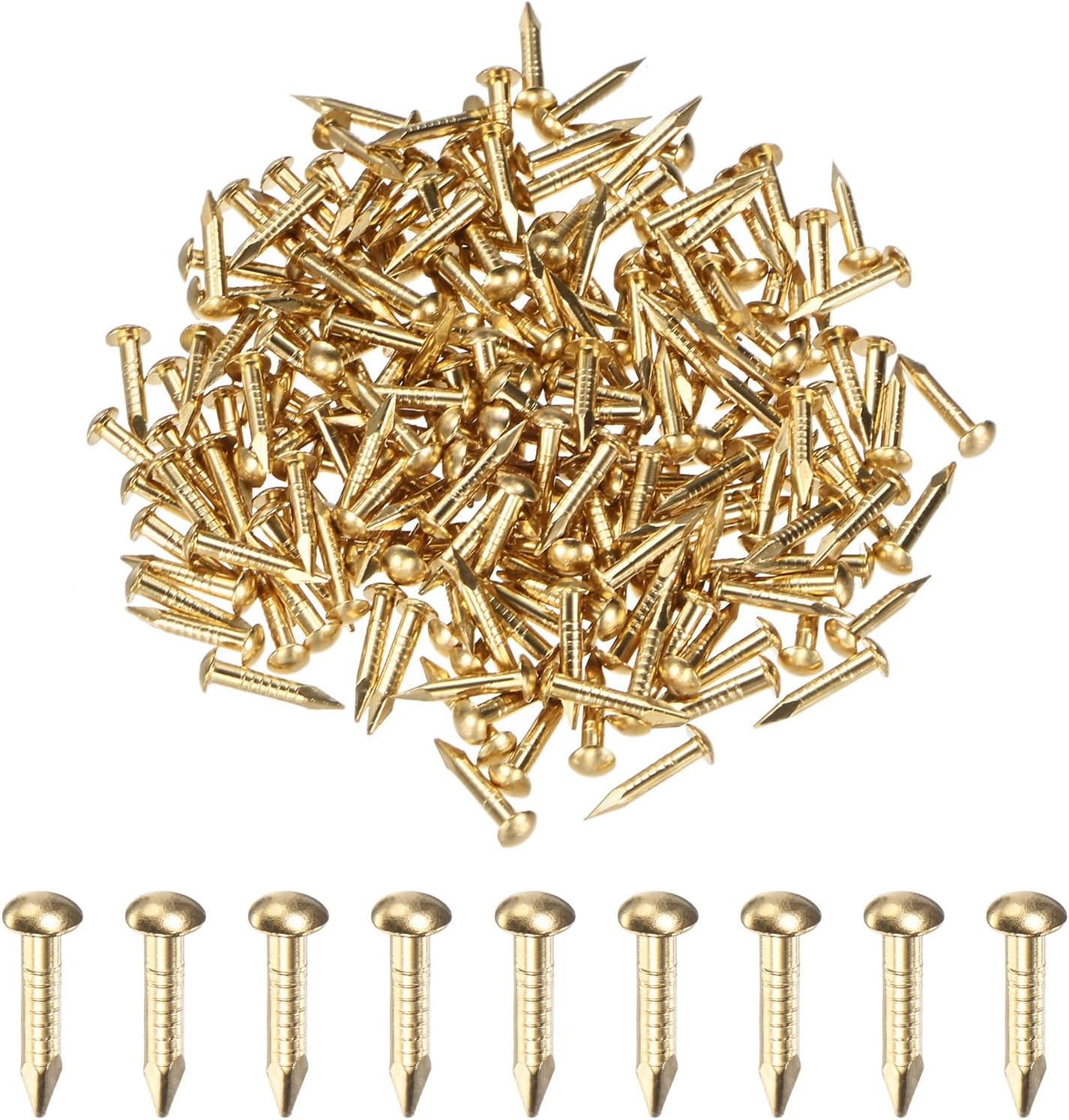 M METERXITY 200-Pack Small Tiny Nails, 1.5mm x 10mm Brass Precision MIni Nails Hardware Round Head for Wooden/DIY Crafts Decorative/Household Accessories/Picture Hanging