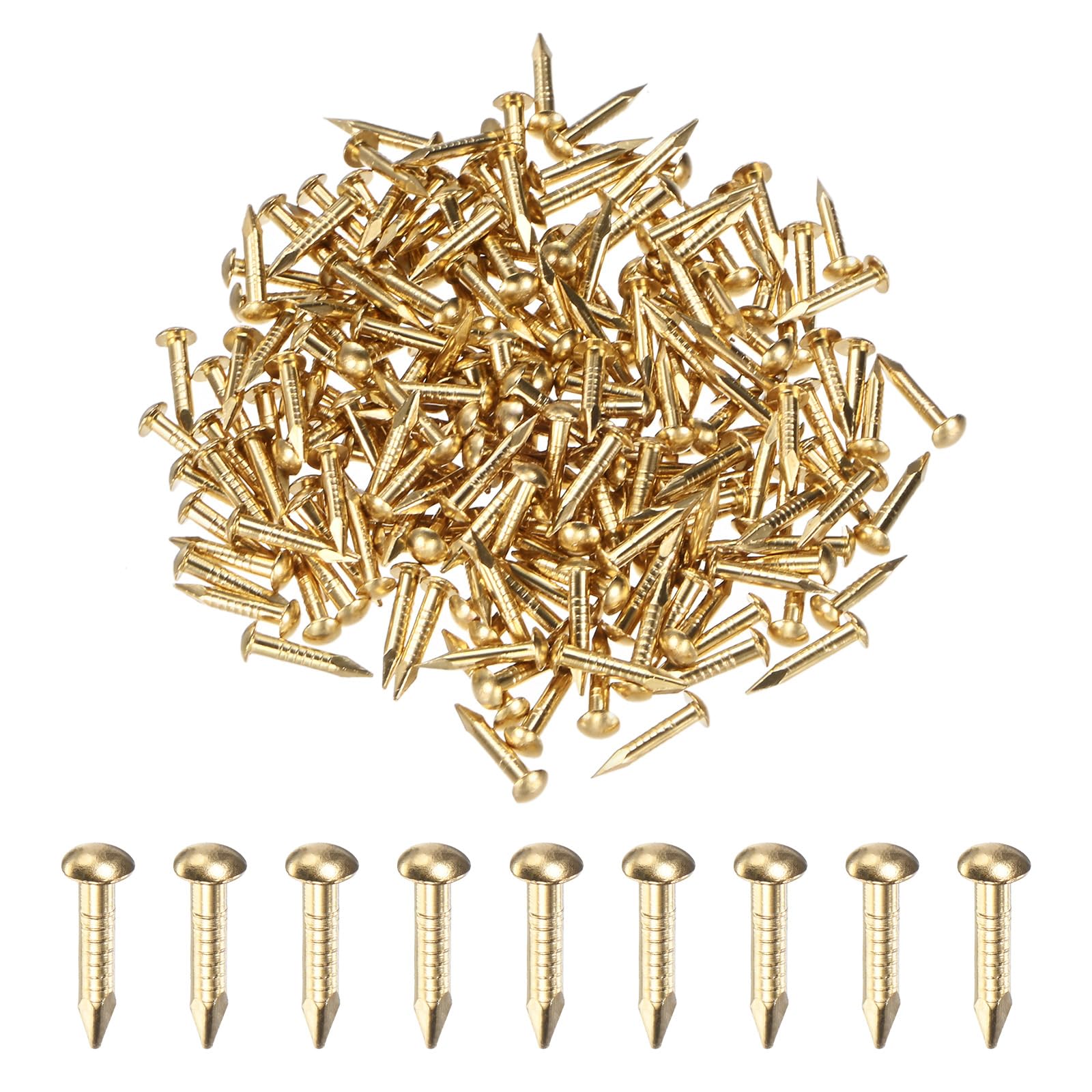 M METERXITY 200-Pack Small Tiny Nails, 1.5mm x 10mm Brass Precision MIni Nails Hardware Round Head for Wooden/DIY Crafts Decorative/Household