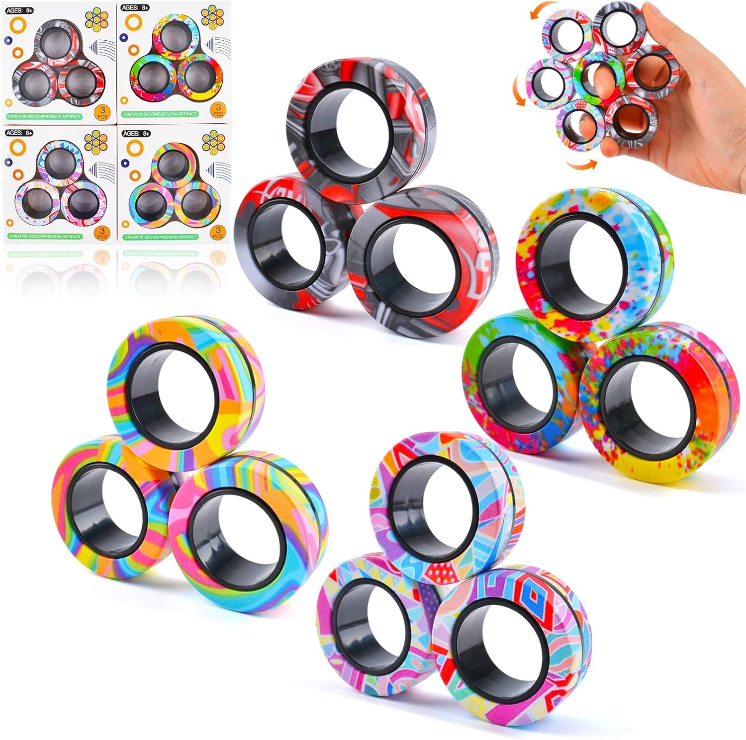 Fasezoomit 12Pcs Ring Fidget Toys,Fidget Rings