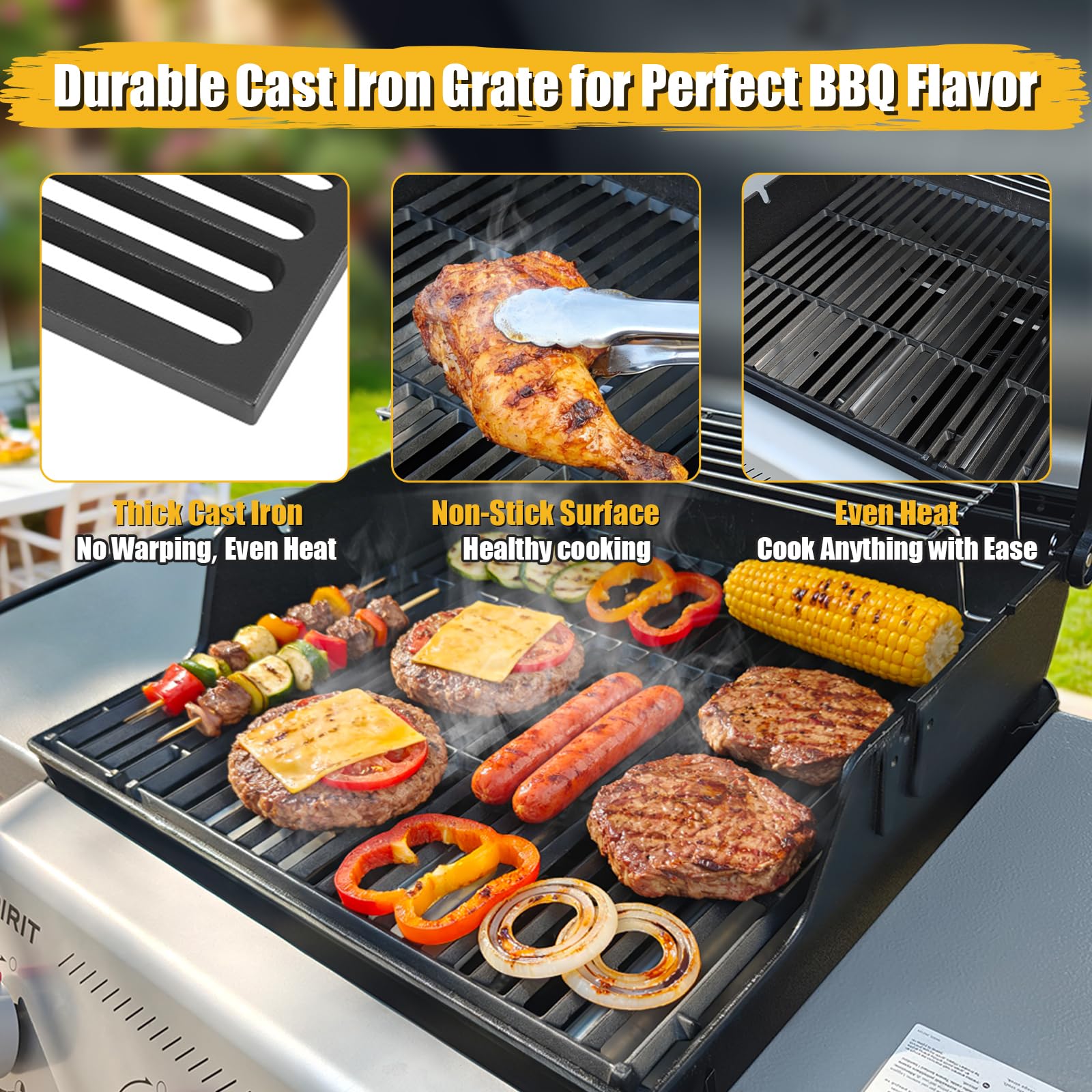 GFTIME Żeliwny ruszt do grilla Weber Spirit E210 S210, do Spirit II E210 E220 (2013 – dziś, obsługa z przodu), do grilla gazowego Spirit 2 i 3 Burner (od 2025), części zamienne do Weber 7637, 7849