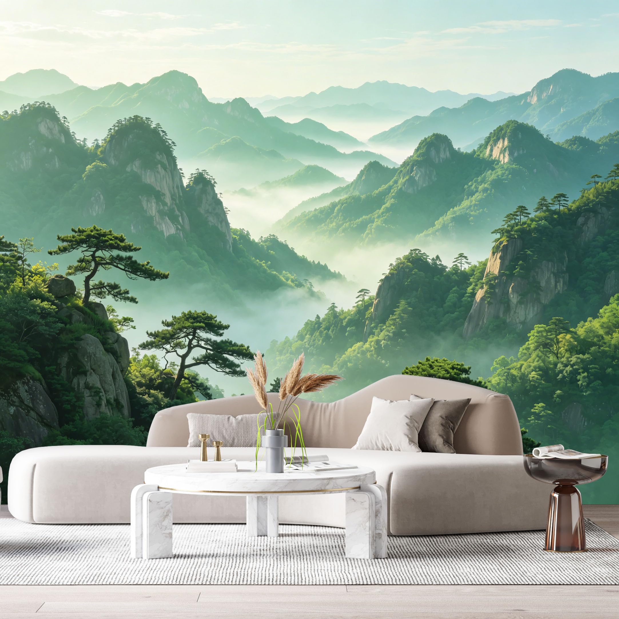 Custom Size Wall Murals Misty Mountain Landscape Pine Tree Peaks Natural Scenery SelfAdhesive Wall Fabric Removable Large Wallpaper for Photo Living Room