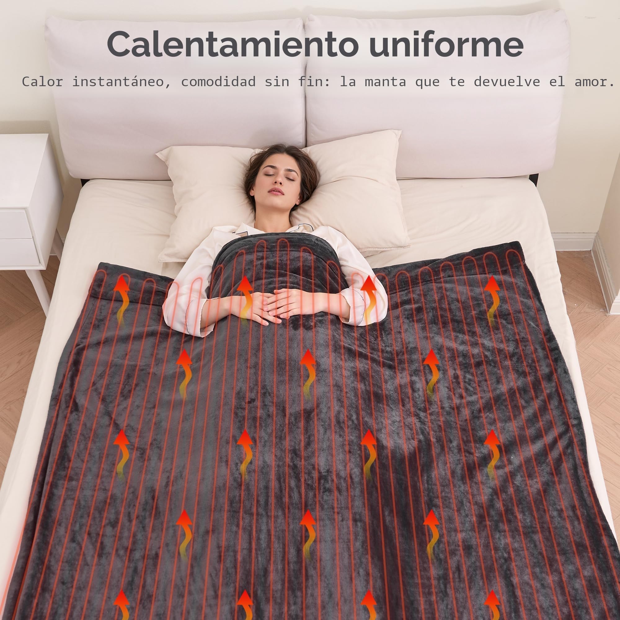 Manta Eléctrica Grande de Franela Doble Cara 150x200 cm - Calefacción Rápida, 4 Niveles de Calor, Apagado Automático de Seguridad (10h), Envoltura Cómoda para Cama y Sofá - Regalo de Invierno