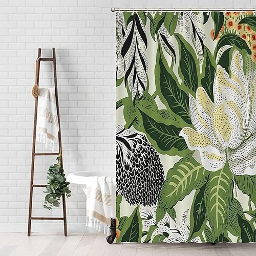 Miniatura 161 de Cortinas de ducha de baño con ganchos, 72 x 92 pulgadas, cortina de ducha de tela impermeable con diseño de flores y pájaros, cortina de ducha