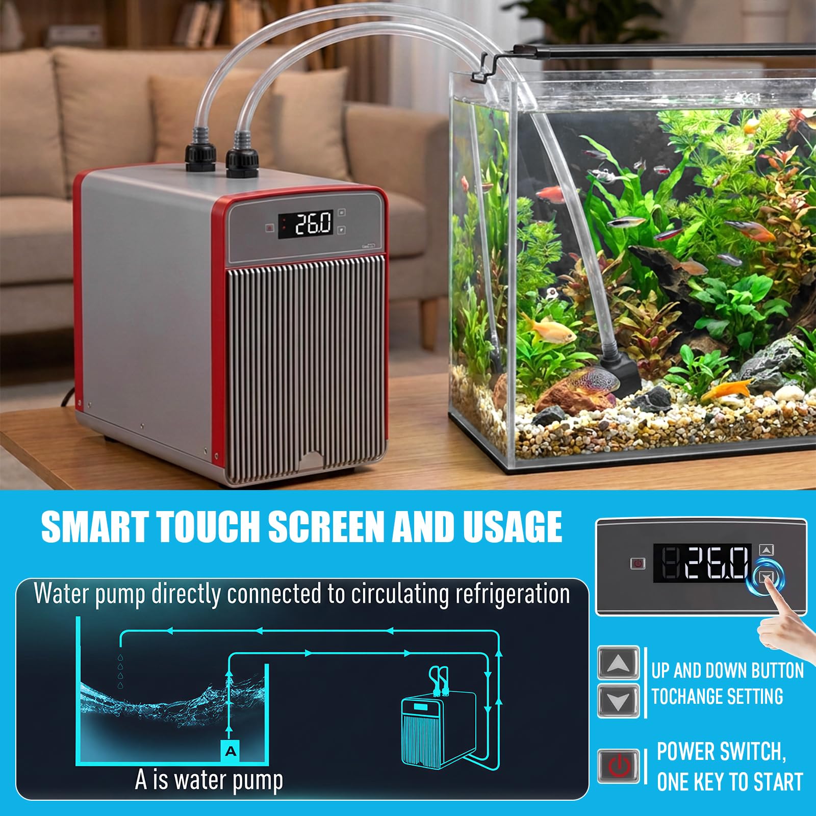 Refrigeratore Acquario 160L, Refrigeratore per Acquario D'acqua Serbatoio di Pesce Raffreddatore Acquario Silenzioso Raffreddamento Acquario con Compressore per Acquari, Meduse, Piante D'acqua