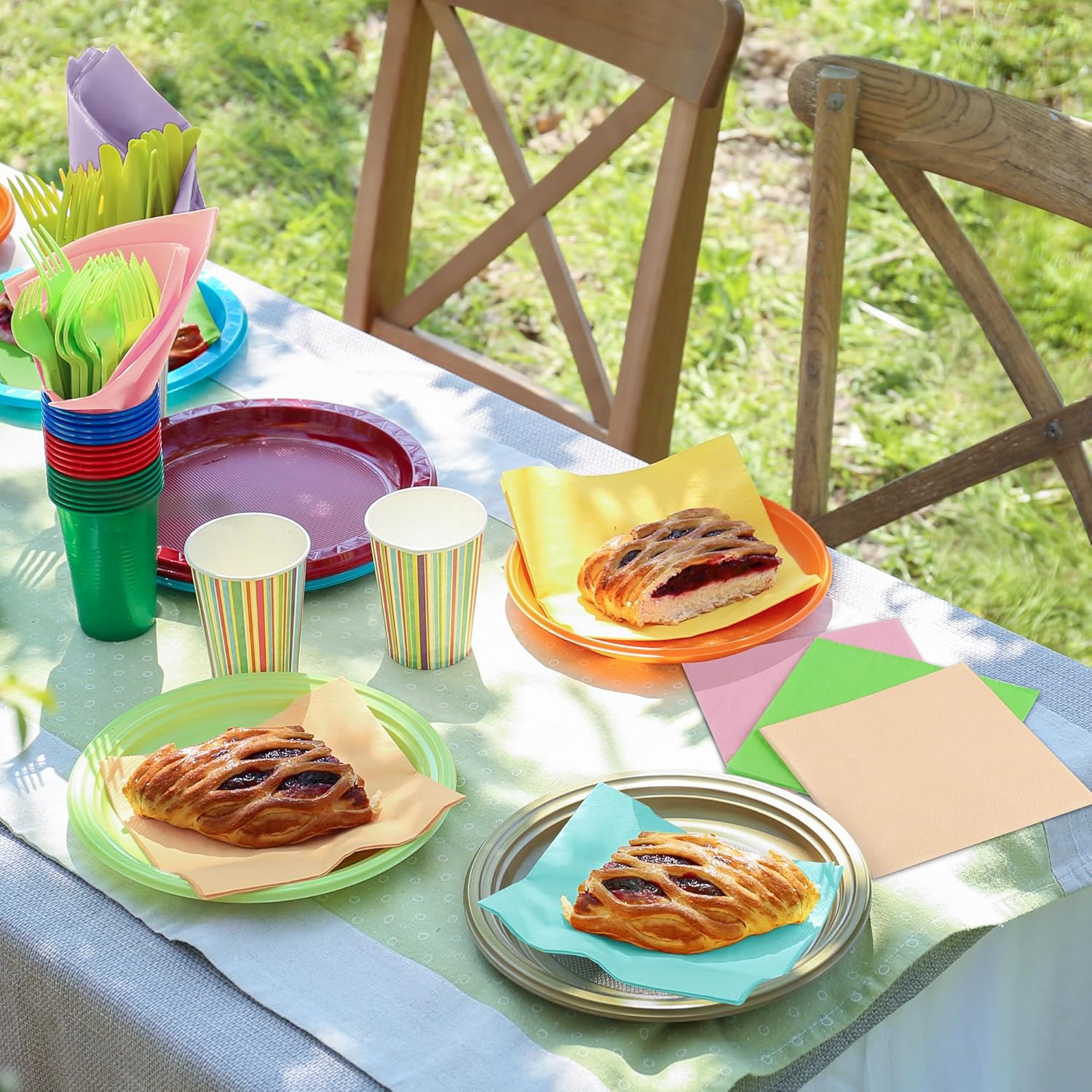 Resinta 120 Pieces Cocktail Napkin Pastel Rainbow Paper Napkins Beverage Luncheon Paper Napkins 2 Ply for Party Favors, 6 Colors - Image 7