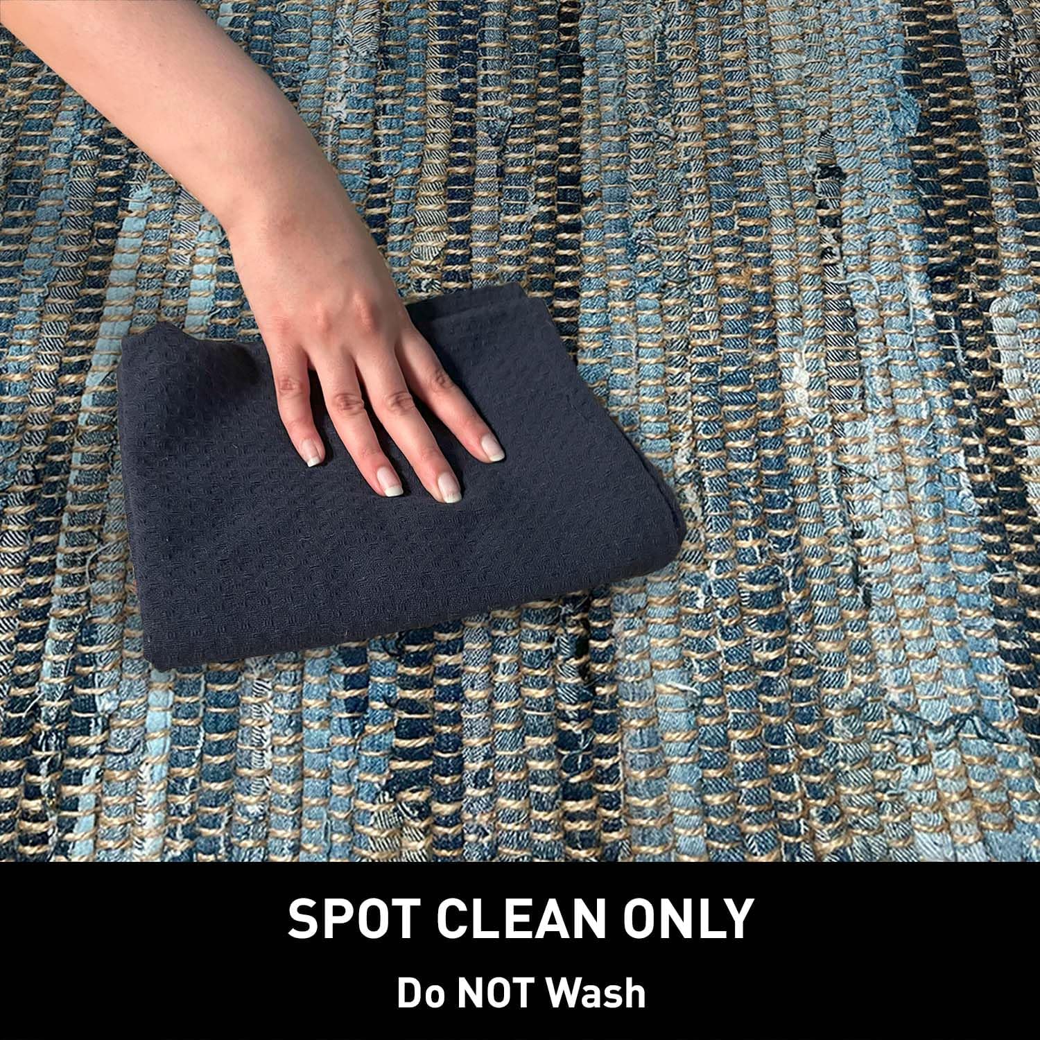 Chardin home Farmhouse Rag Rug Runner 2x5 feet Denim Blue | Cotton & Jute Hand Woven Chindi Rug, Long Boho Rug | Perfect for Hallways, Kitchens, Bathroom, bedrooms | Shades of Blue - Image 6