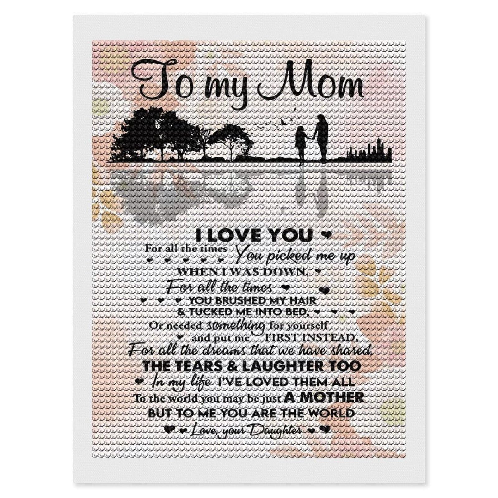 Junmoney to My Mom I Love You Mom Diamond Art Canvas 12"x16", for Adults, Good for Quiet Evenings, Bedroom Decor, Festive Craft Gift, Easy to Enjoy