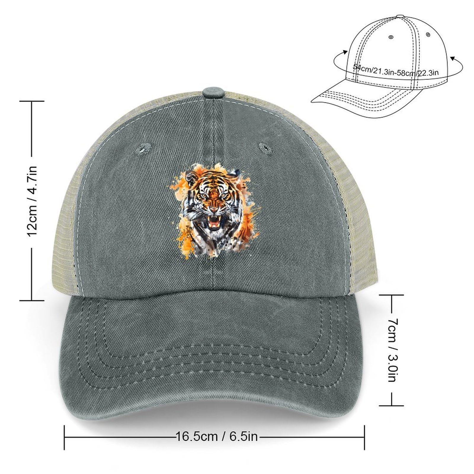 Watercolor Tiger Classic Baseball Mesh Back Cap Golf Dad Hat Adjustable Snapback Hats for Men Women