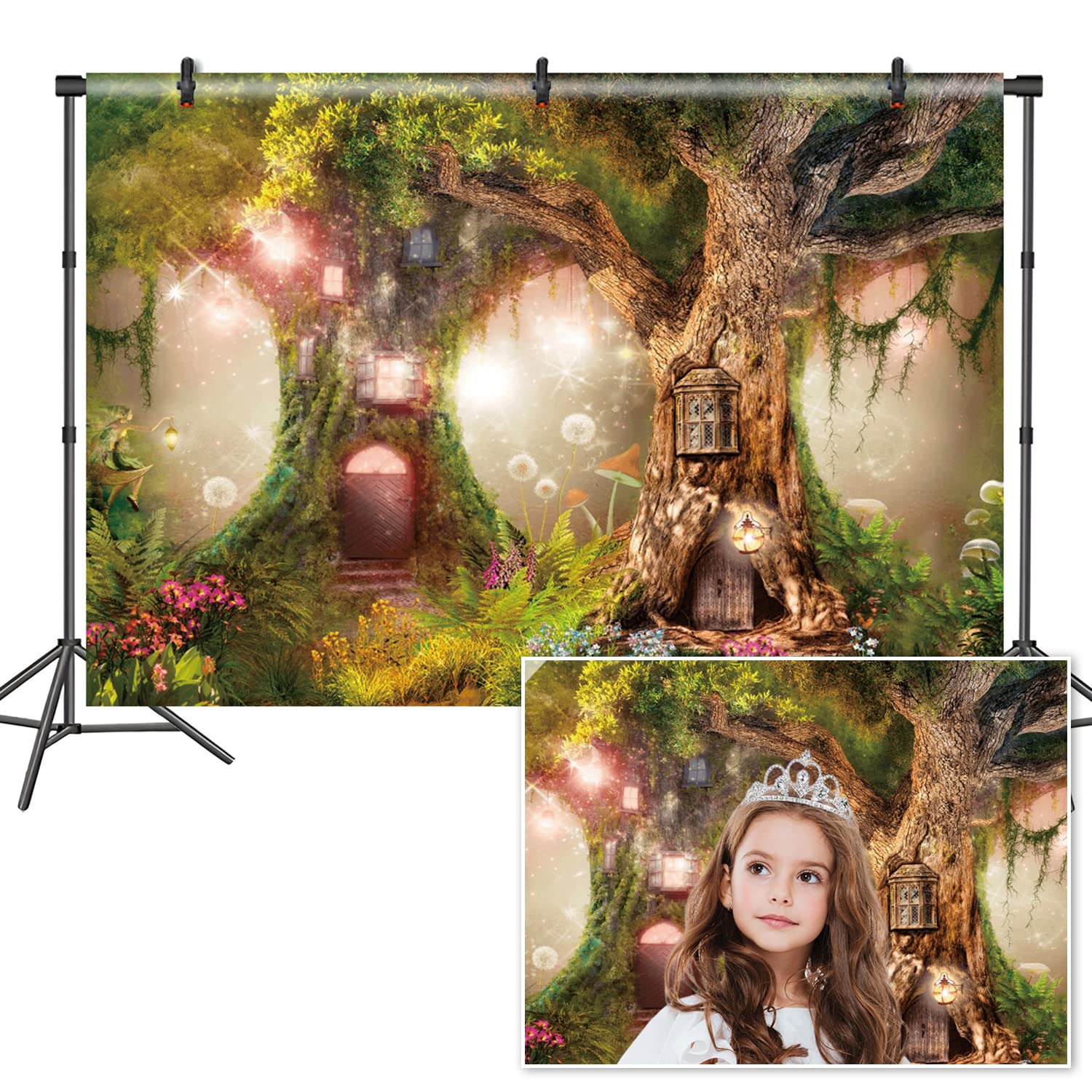 Leowefowa Enchanted Garden Backdrops 10x8FT Magic Tree House Fairy Tale Wonderland Woodland Background Wedding Baby Shower Birthday Party Banner Cake