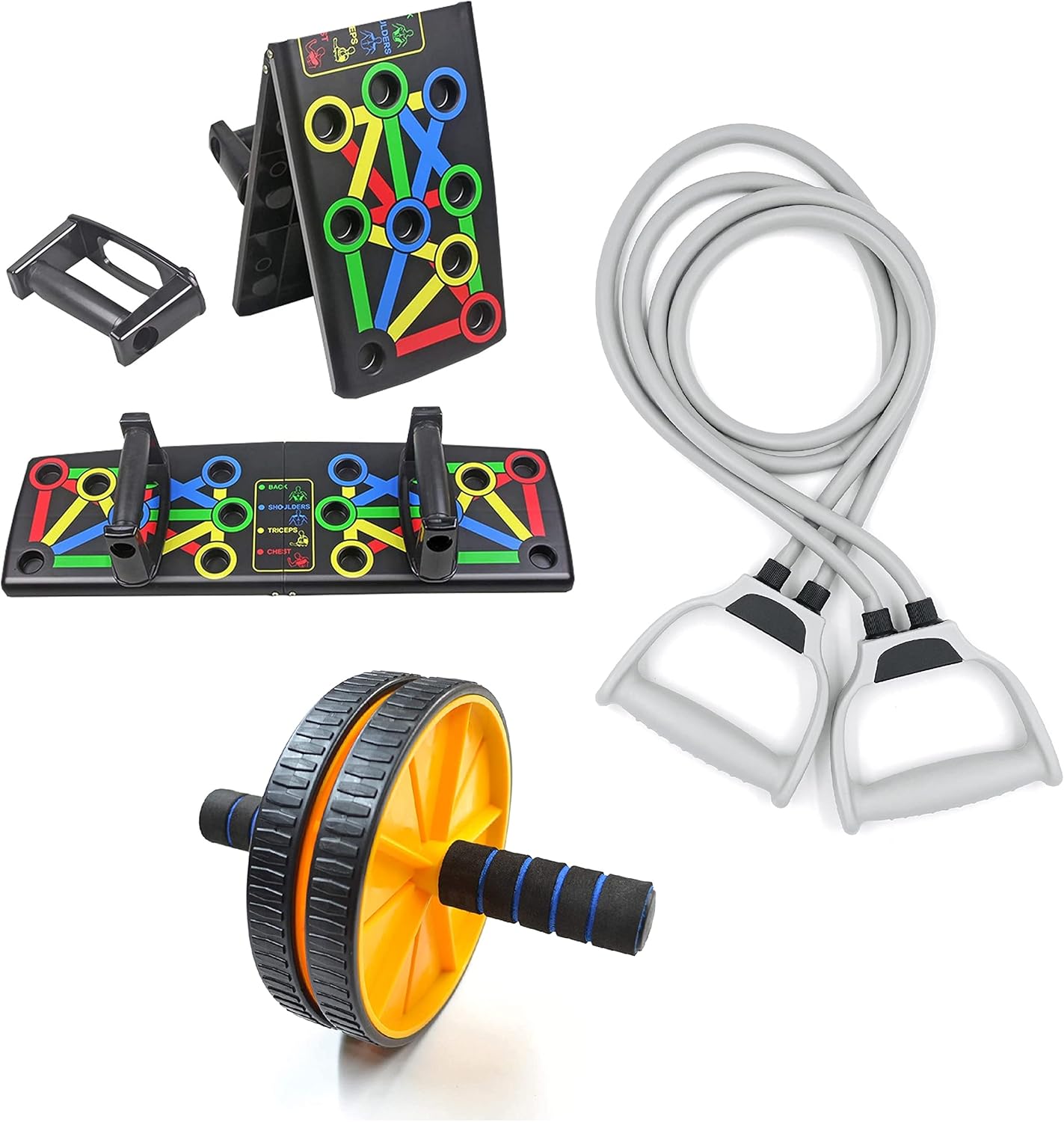 LIVOX 9 In 1 Body Building Push-up Rack Board Abs Wheel Roller with Toning Resistance Tube Band Gym Exercise Equipment Combo Set for Men and Women Home Workout Kit