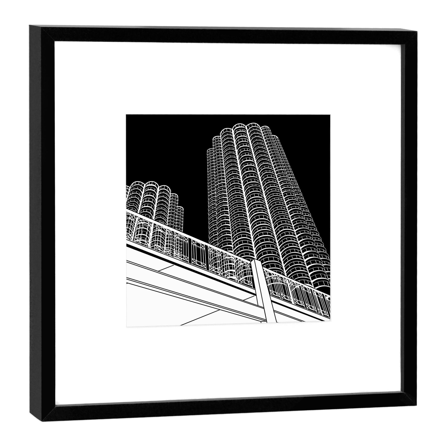 Impression photo Chicago Marina City noir cadre blanc 27x27