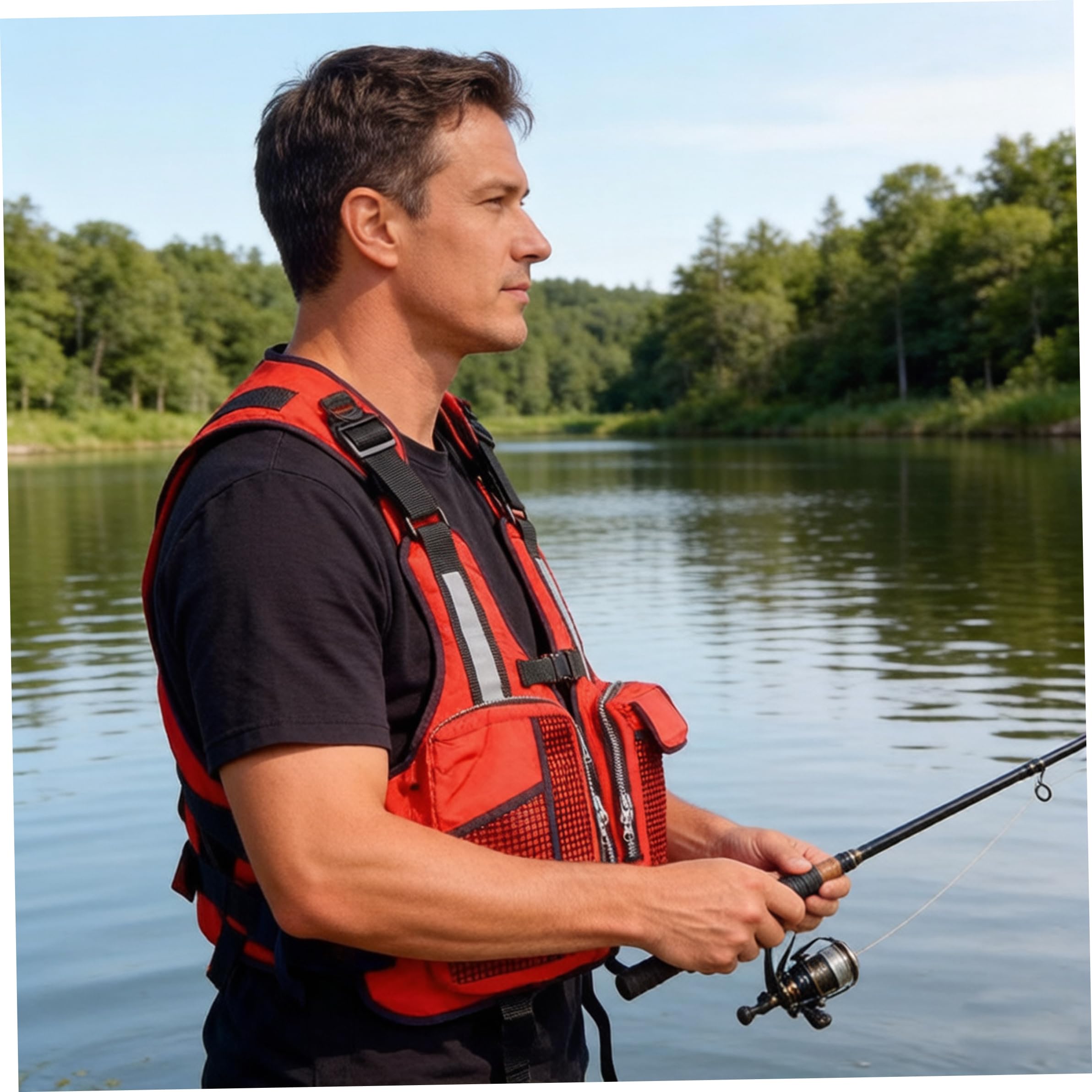 Chaqueta Flotante para Adultos con Silbato, Correas Ajustables Chaqueta Flotante con Silbato de Emergencia Incorporada Ideal para Pesca, Kayak, Paseos en Bote, Natación Rojo.