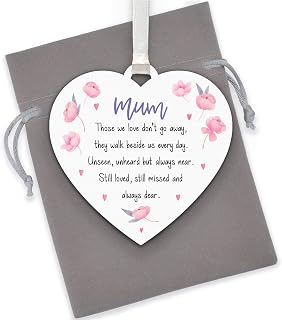 Those We Love Dont Go Away Plaque - Personalised Mum, Nanny, Wife, Auntie, Sister Memorial Wooden Hanging Heart Sign - Mothers Day Christmas Memorial Plaque - Sympathy Gift - Any Name - With Grey Bag