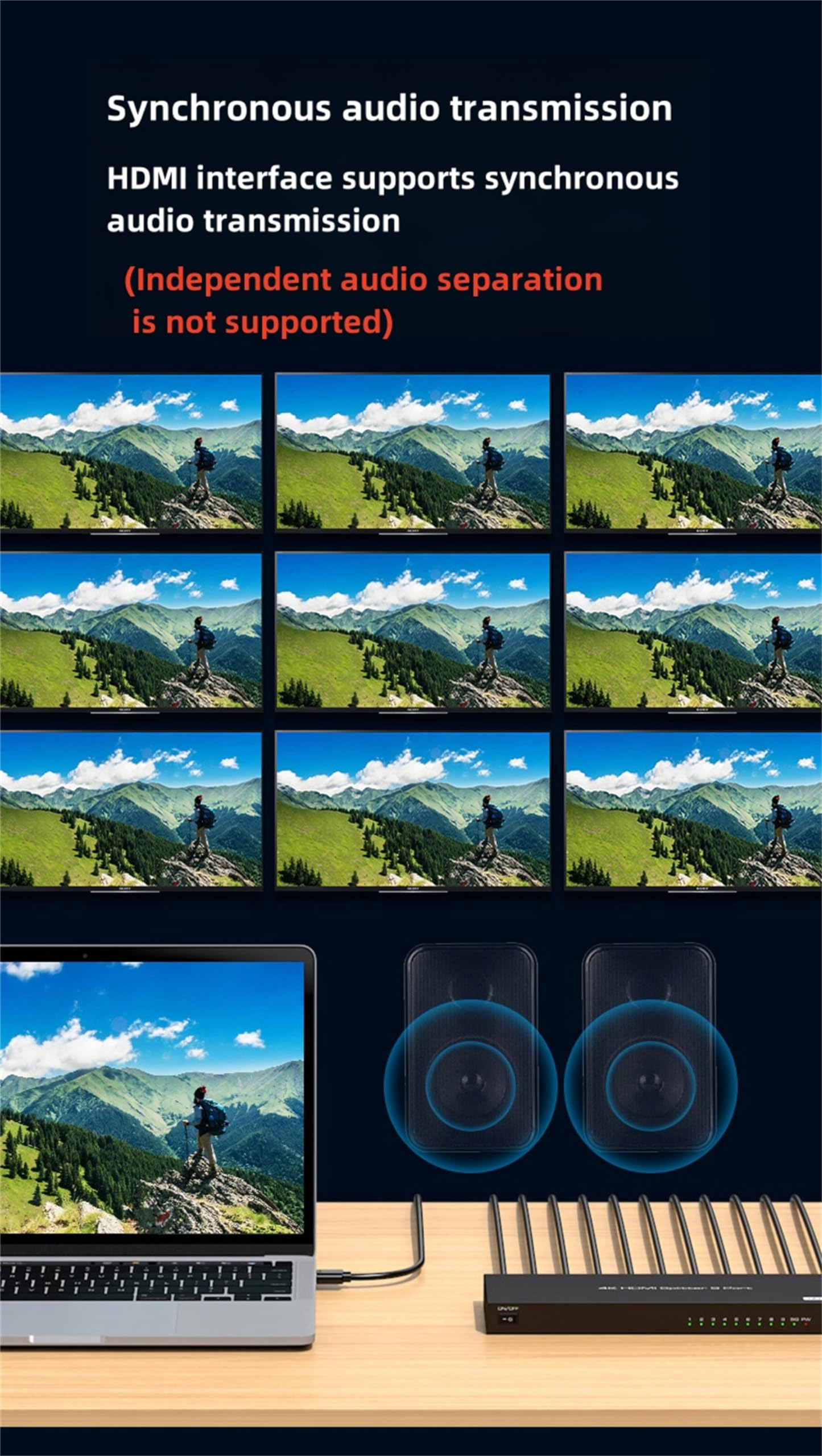 Splitter HDMI 4K 60HZ 1x 9, convertitore di splitter video 1 - in 9 - Out Display Multi - Condividi Supporta la funzione di gestione della risoluzione EDID 1 pc a Monitor multipli