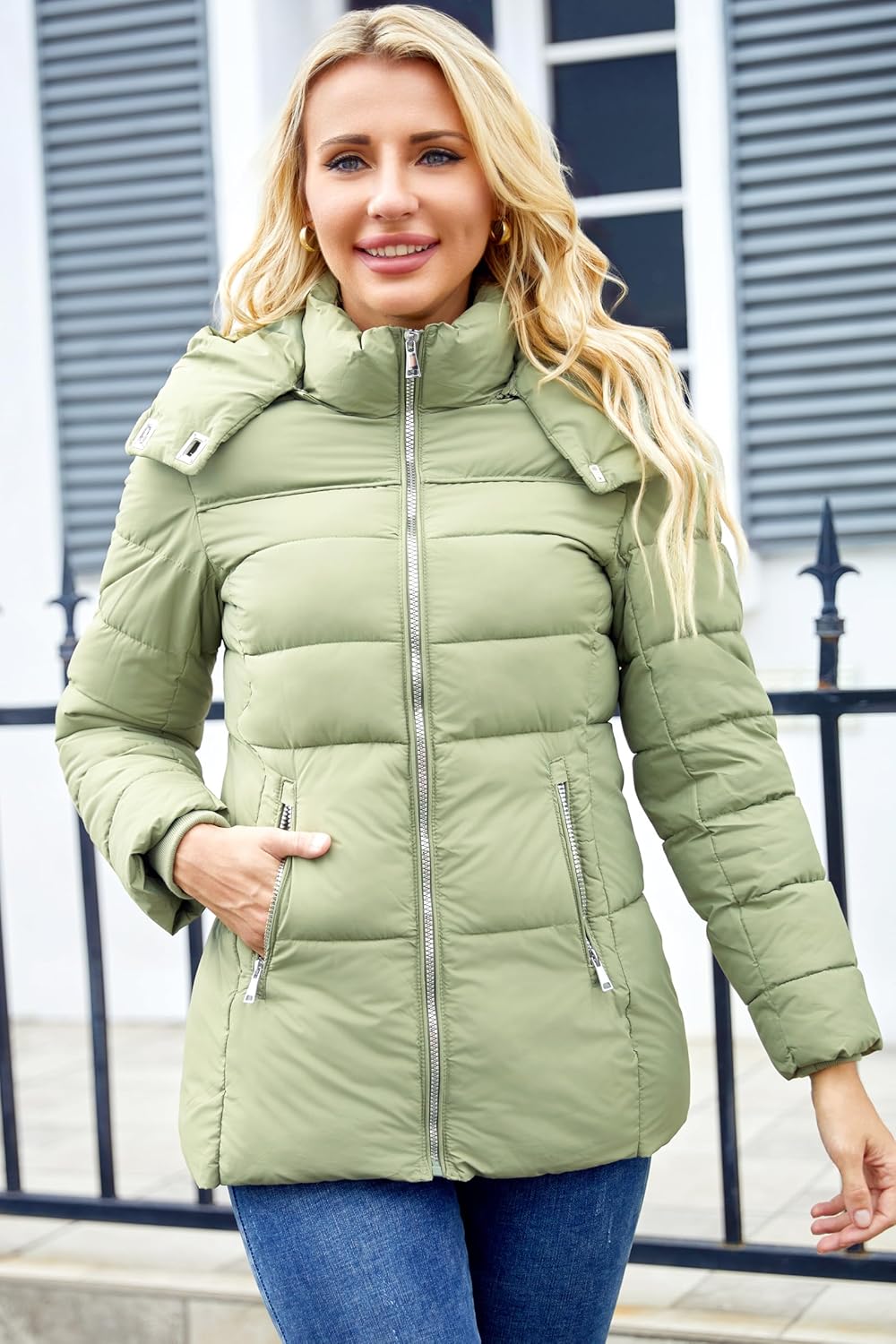 Womens Packable Puffer Jacket Winter Coat with Hood Warm Lightweight Thickened Down Jacket - Image 2